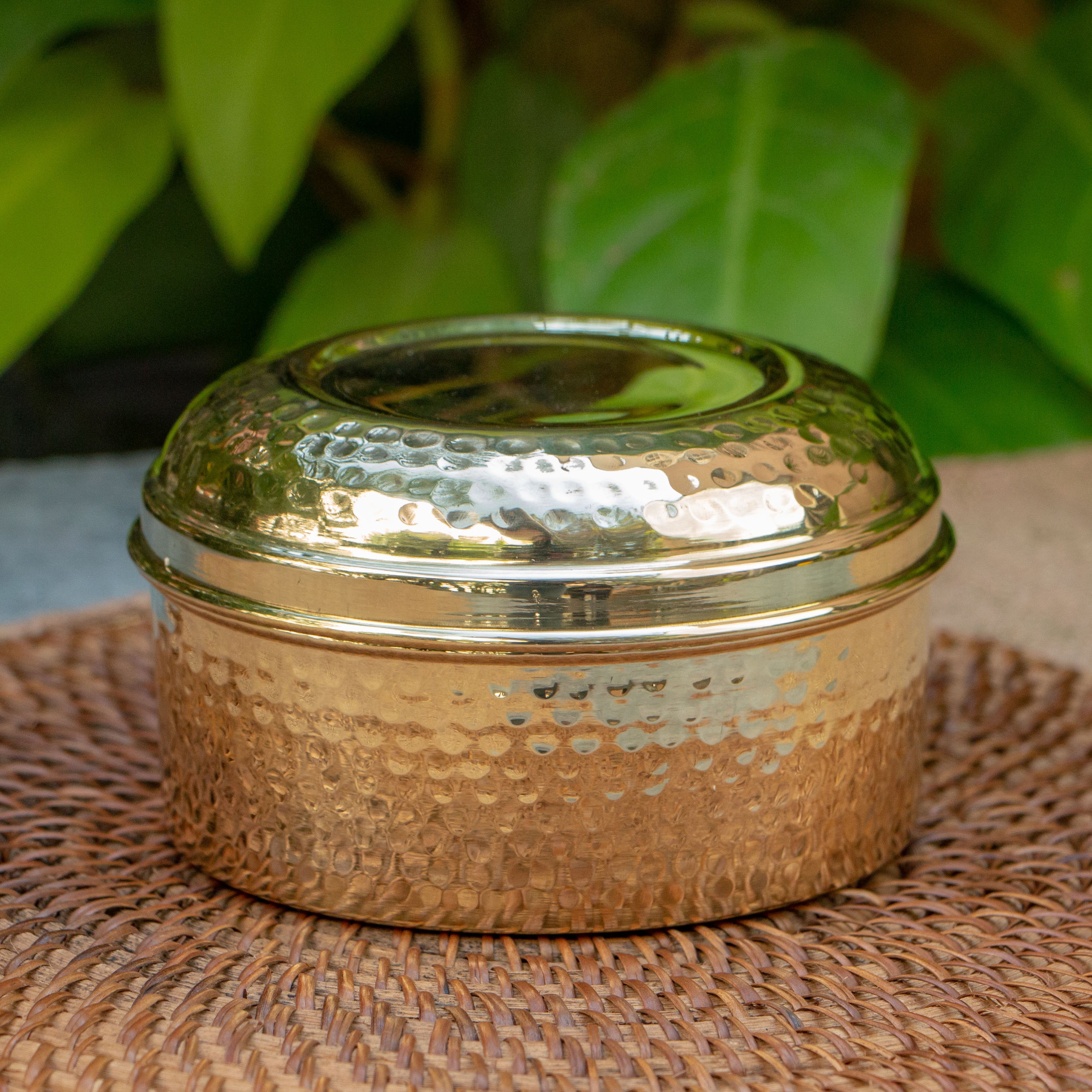 Ambi Pure Brass Elegant Hammered Round Storage Box