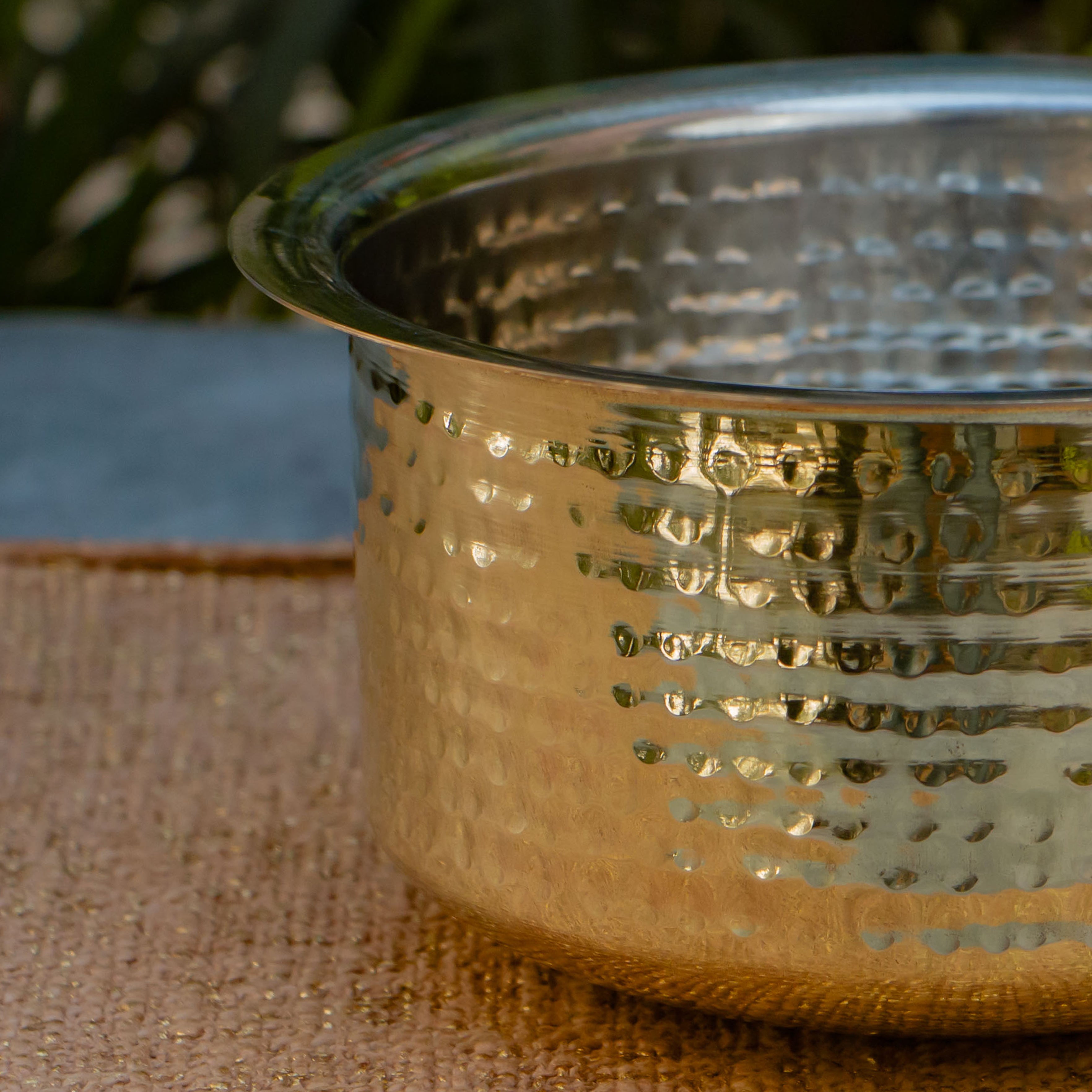 Ambi Beautiful Pure Brass Traditional Hammered Patila / Tope / Bhigona (with Kalai Tin Coating) - 4 Litres - 9 Inch Diameter