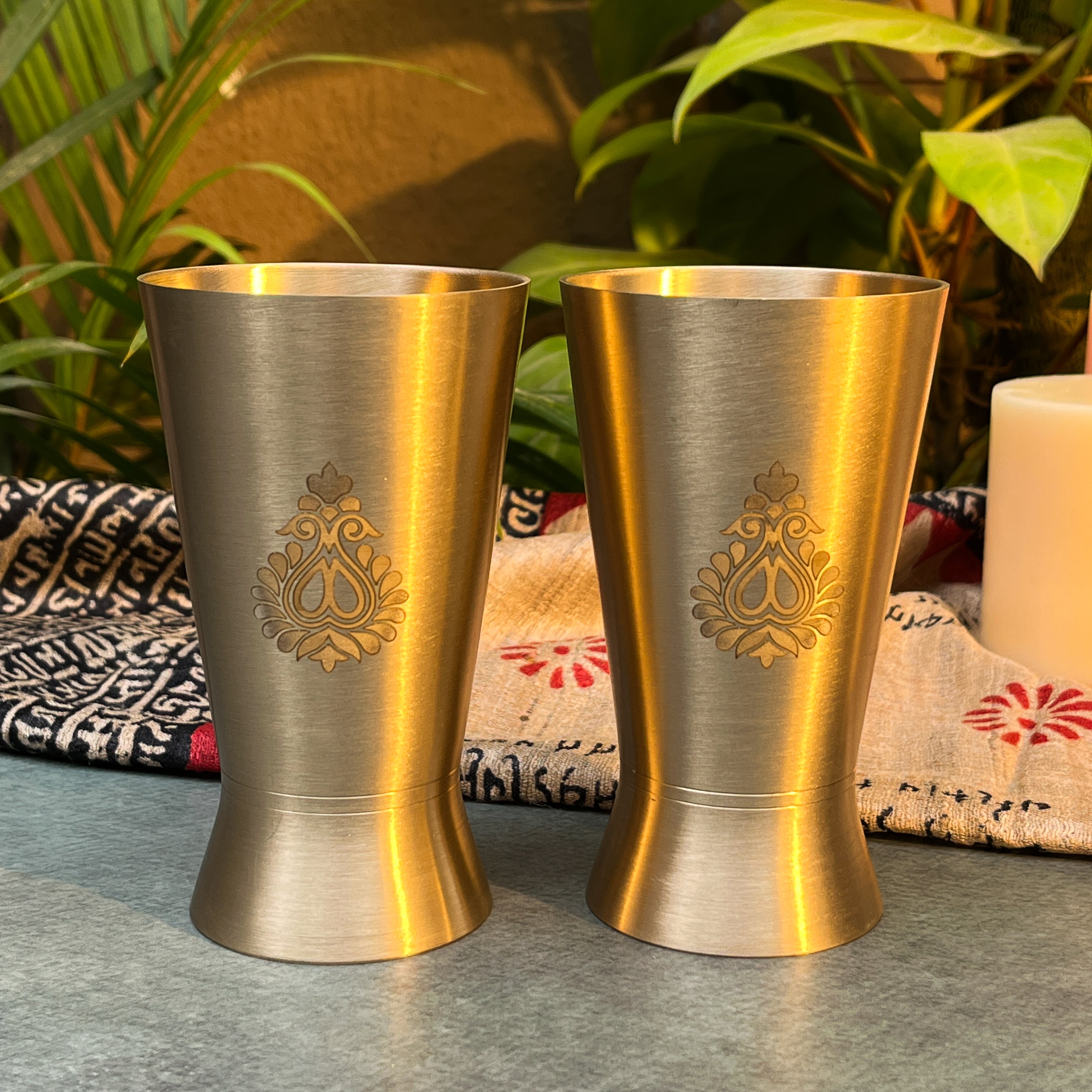 AMBI Royal 100% Pure Lead Free Kansa Glass with Laser Cut Floral Paisley Design