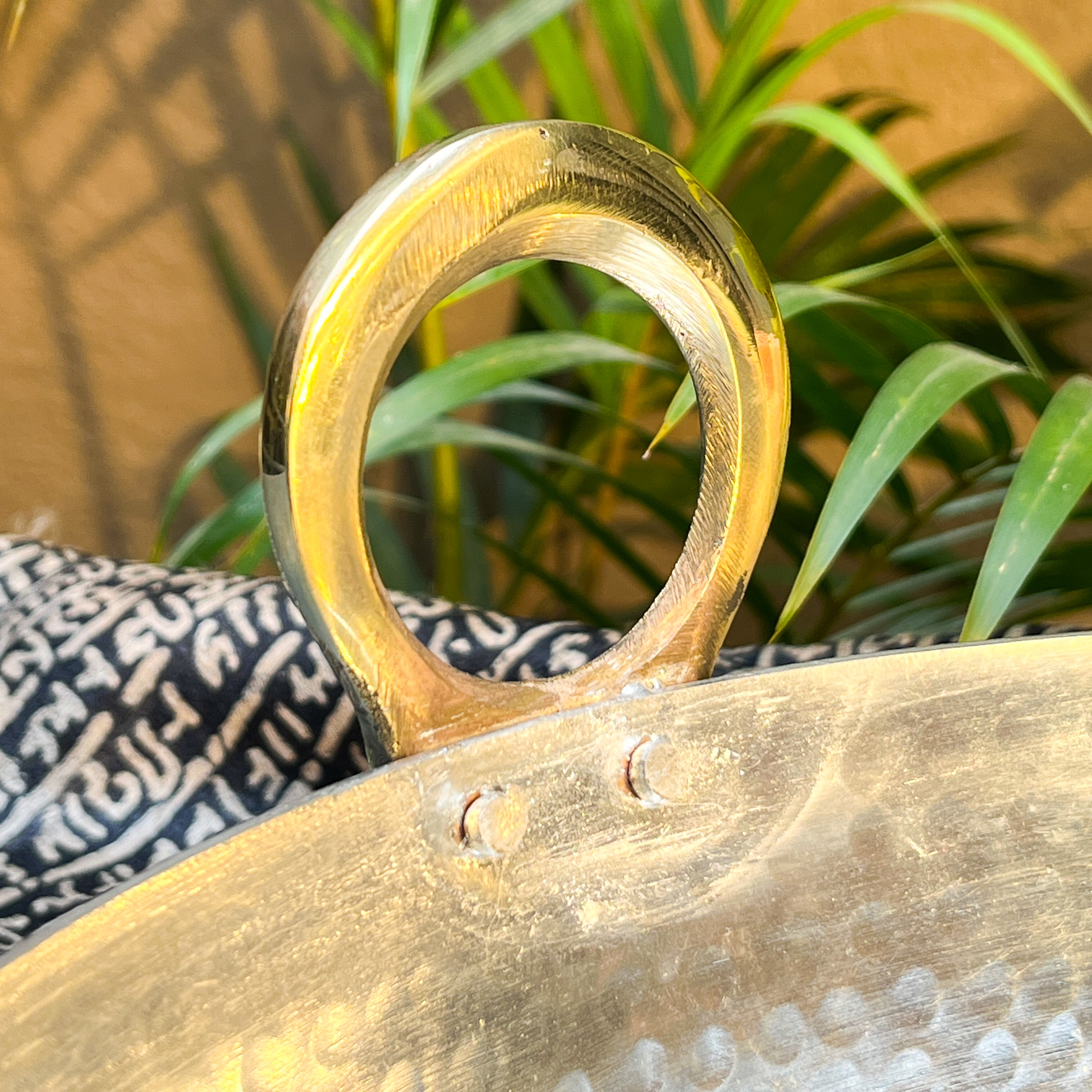 Pure Brass Traditional Hammered Heavy Kadhai / Kadai - Flat Base with 'Kalai' Coating - 10 inches Medium