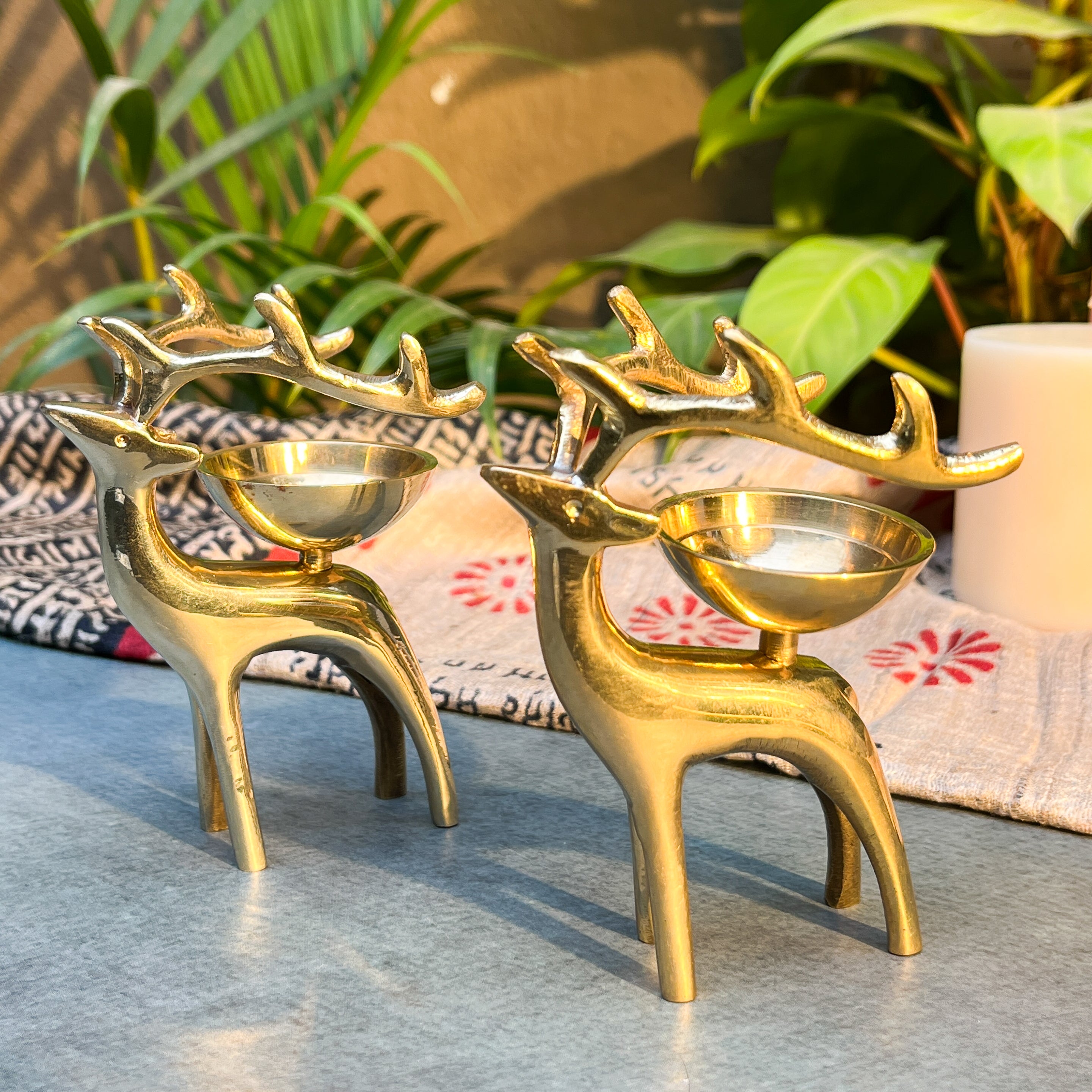 100% Pure Brass Reindeer Candle Holder Set of 2