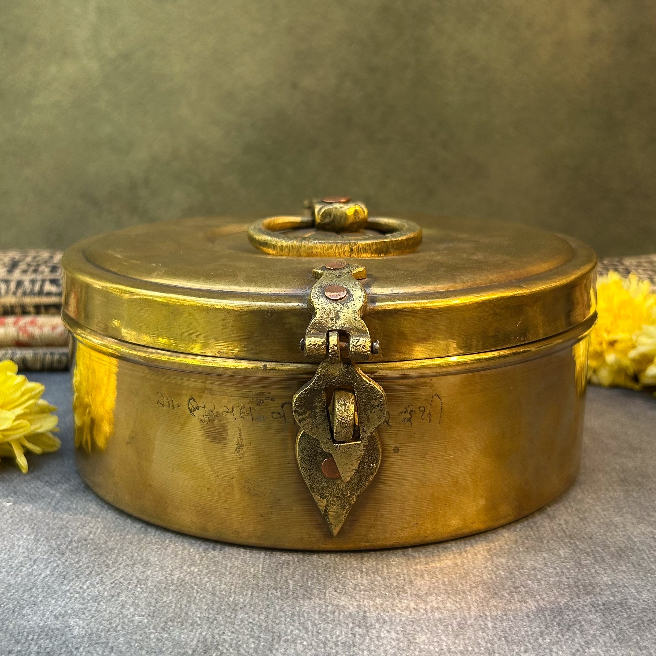 Handcrafted Vintage Elegant  Brass Box - 7 inches diameter