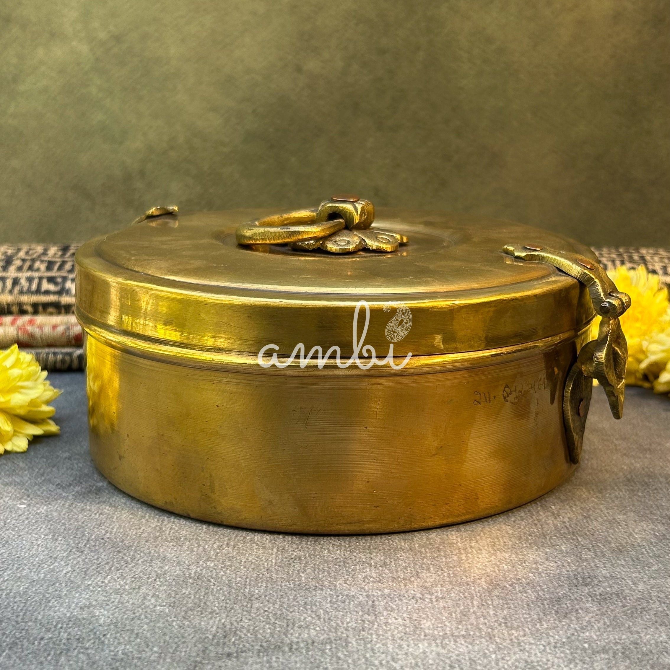Handcrafted Vintage Elegant  Brass Box - 7 inches diameter