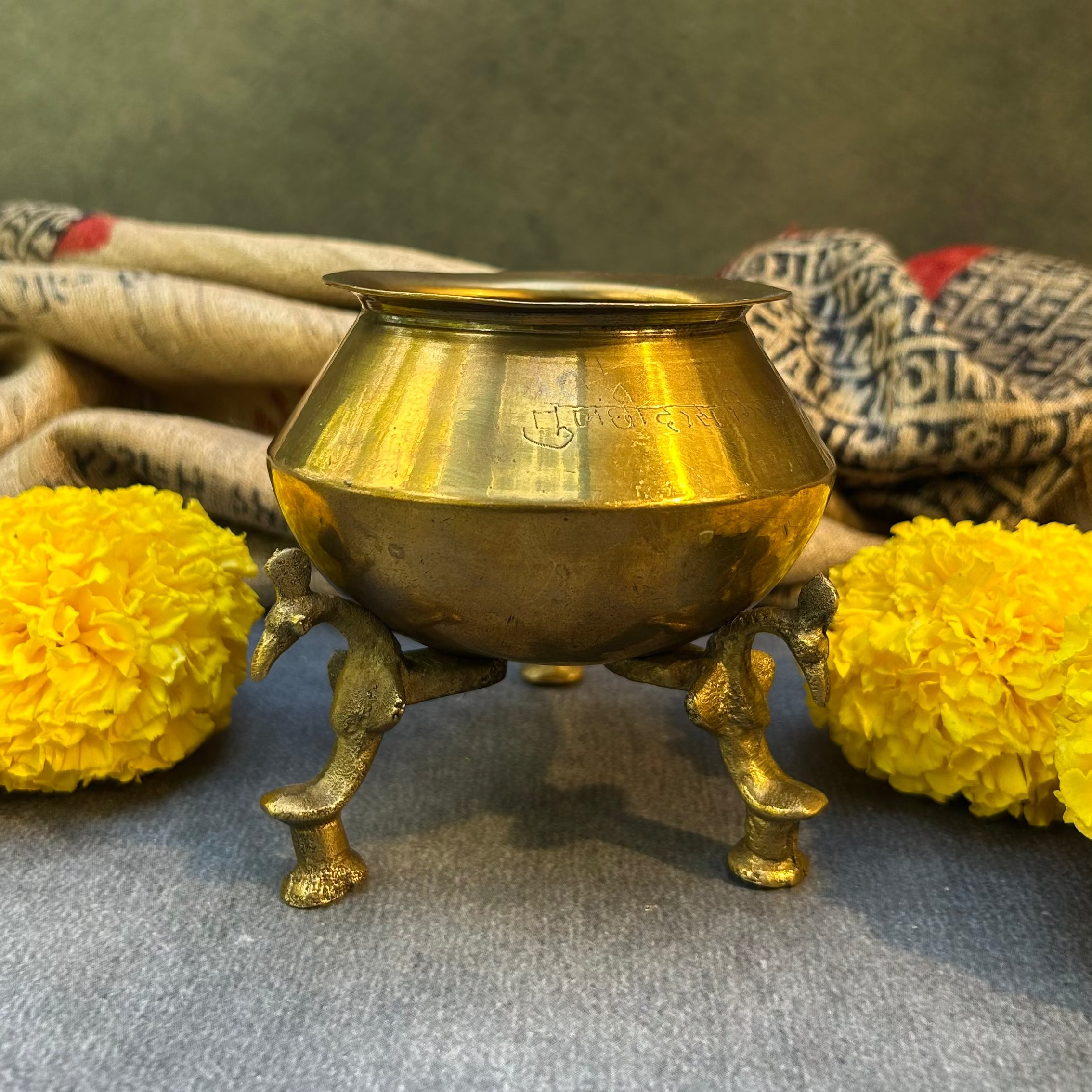 Hand Crafted Vintage Decorative Pure Brass Water Pot with Ornate Legs