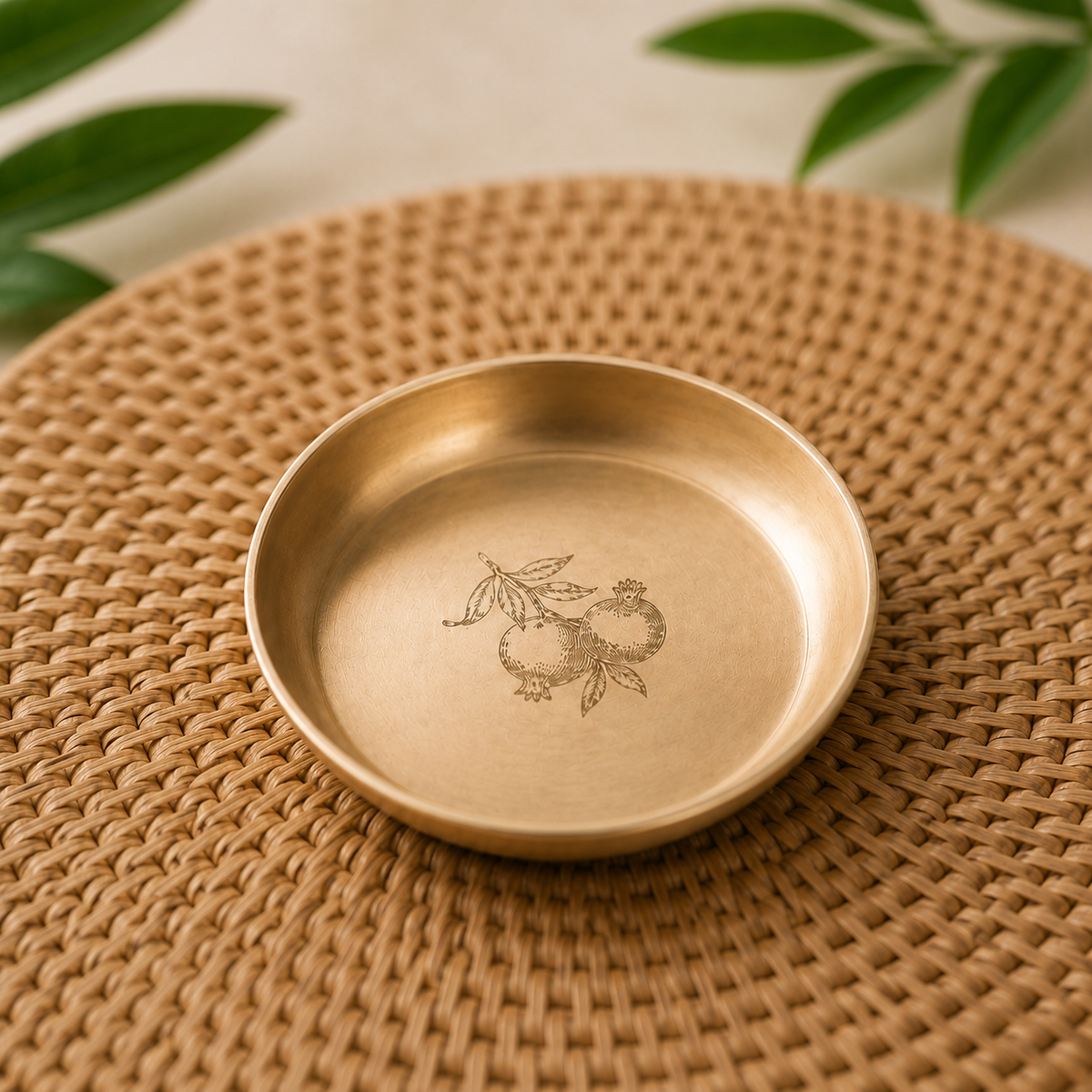 Ambi Pomegranate-Etched Pure Kansa Plate and Brass Spoon Gift Box | Set of 4