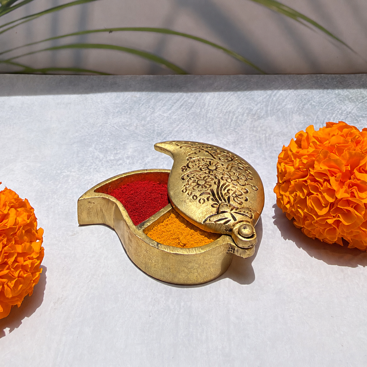 Ambi Brass Kumkum Box | Pooja Accessory