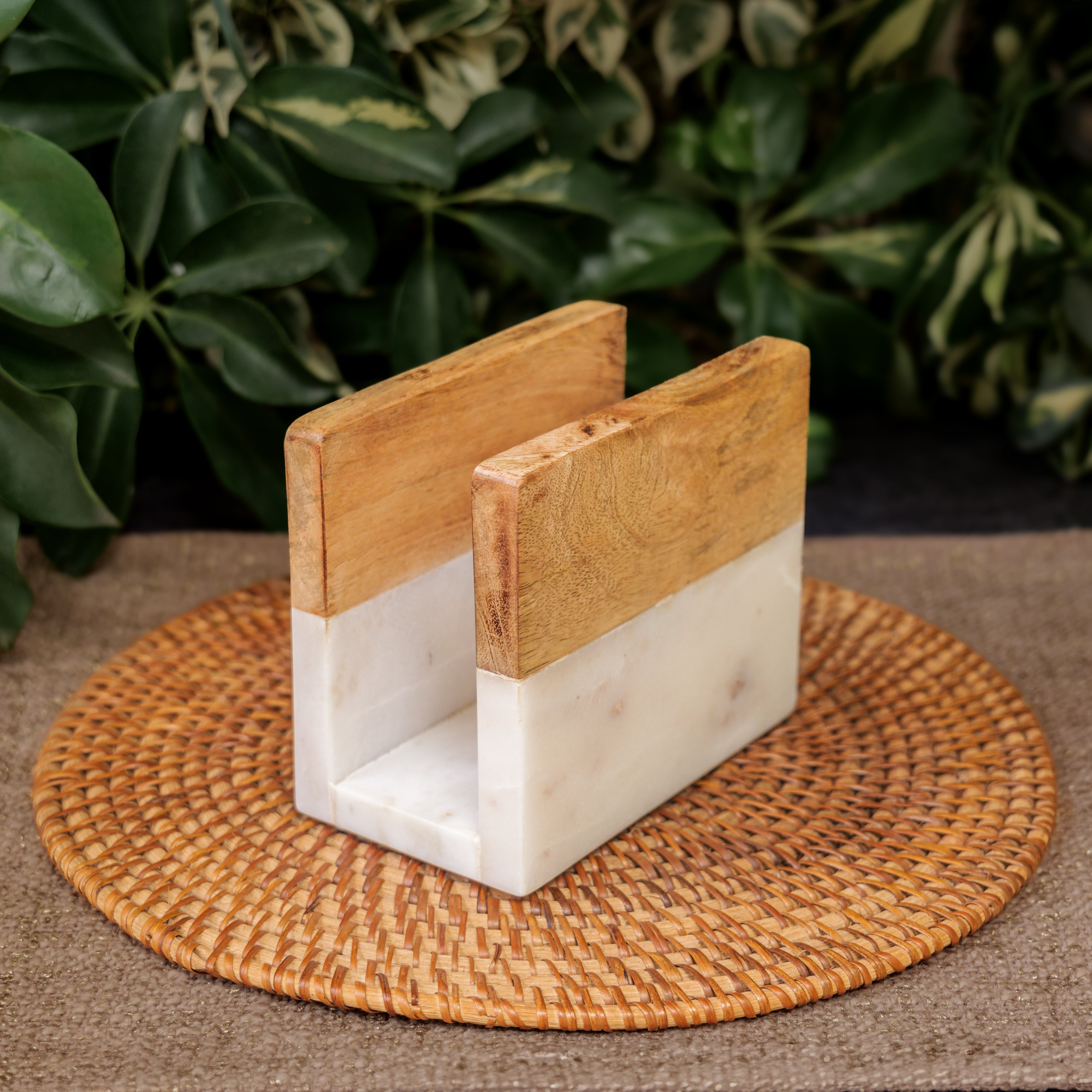 Wood and Marble Dual Tone Napkin / Tissue Holder Stand