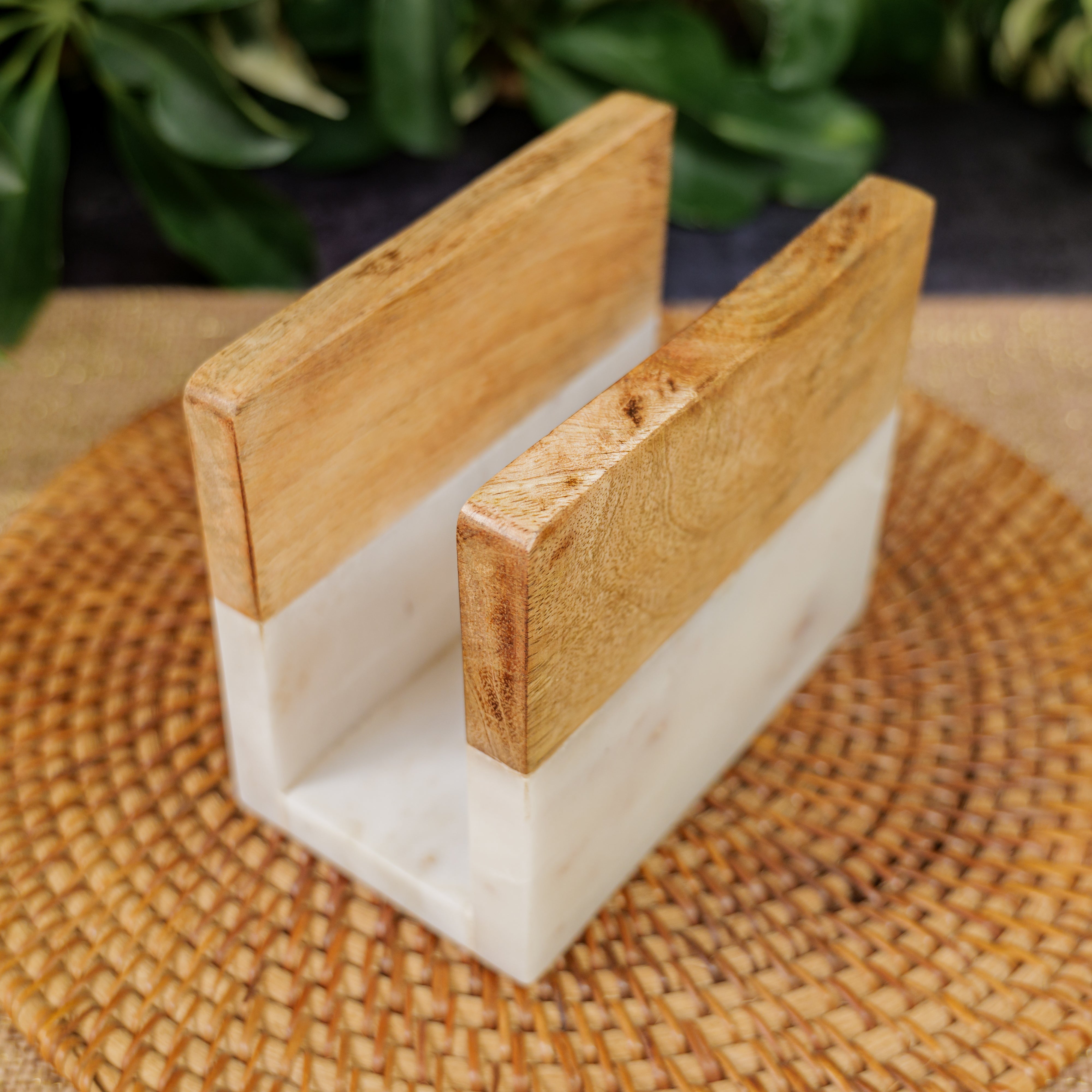 Wood and Marble Dual Tone Napkin / Tissue Holder Stand