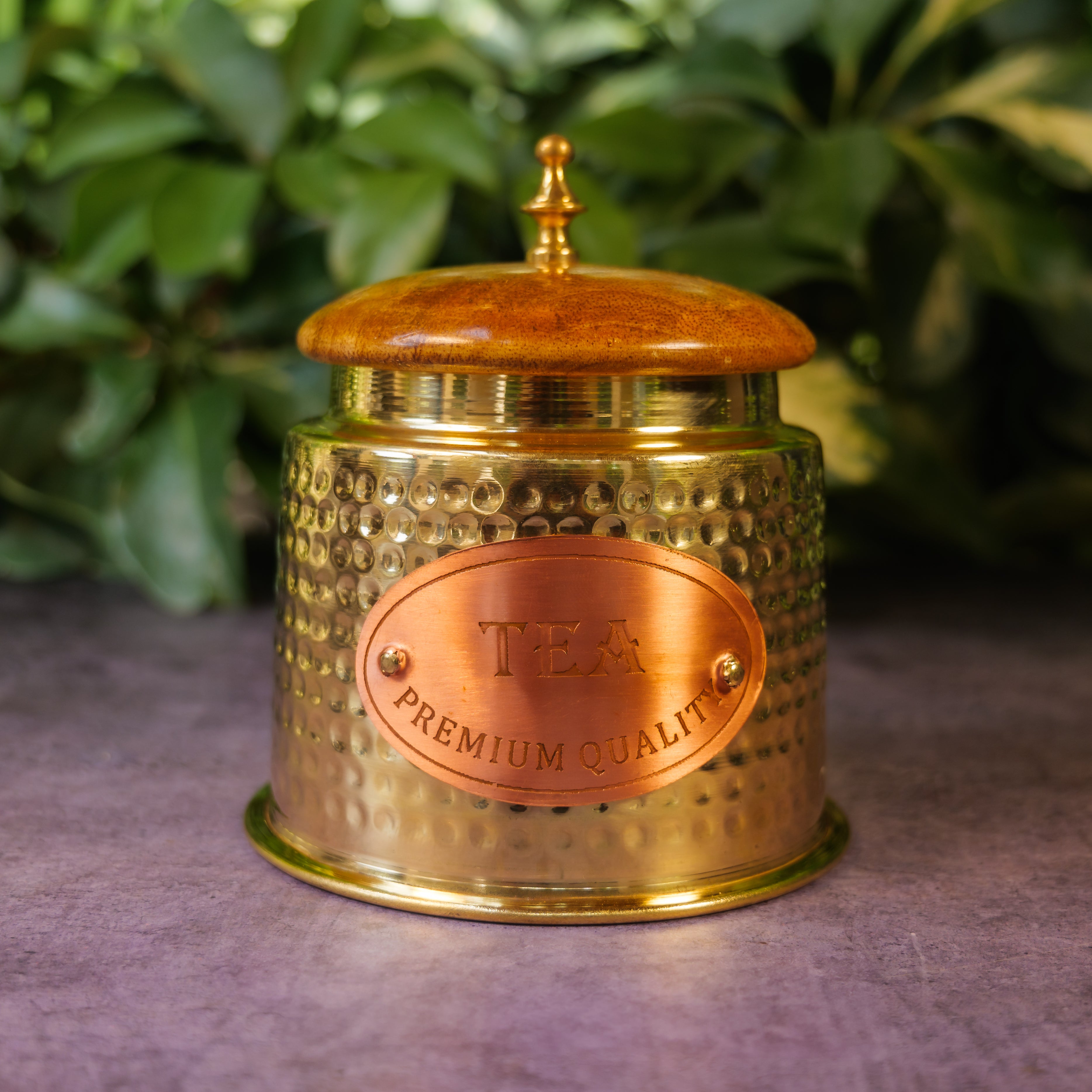 Sugar Jar - Pure Brass Hammered Jar Storage container - Small - Wood Lid