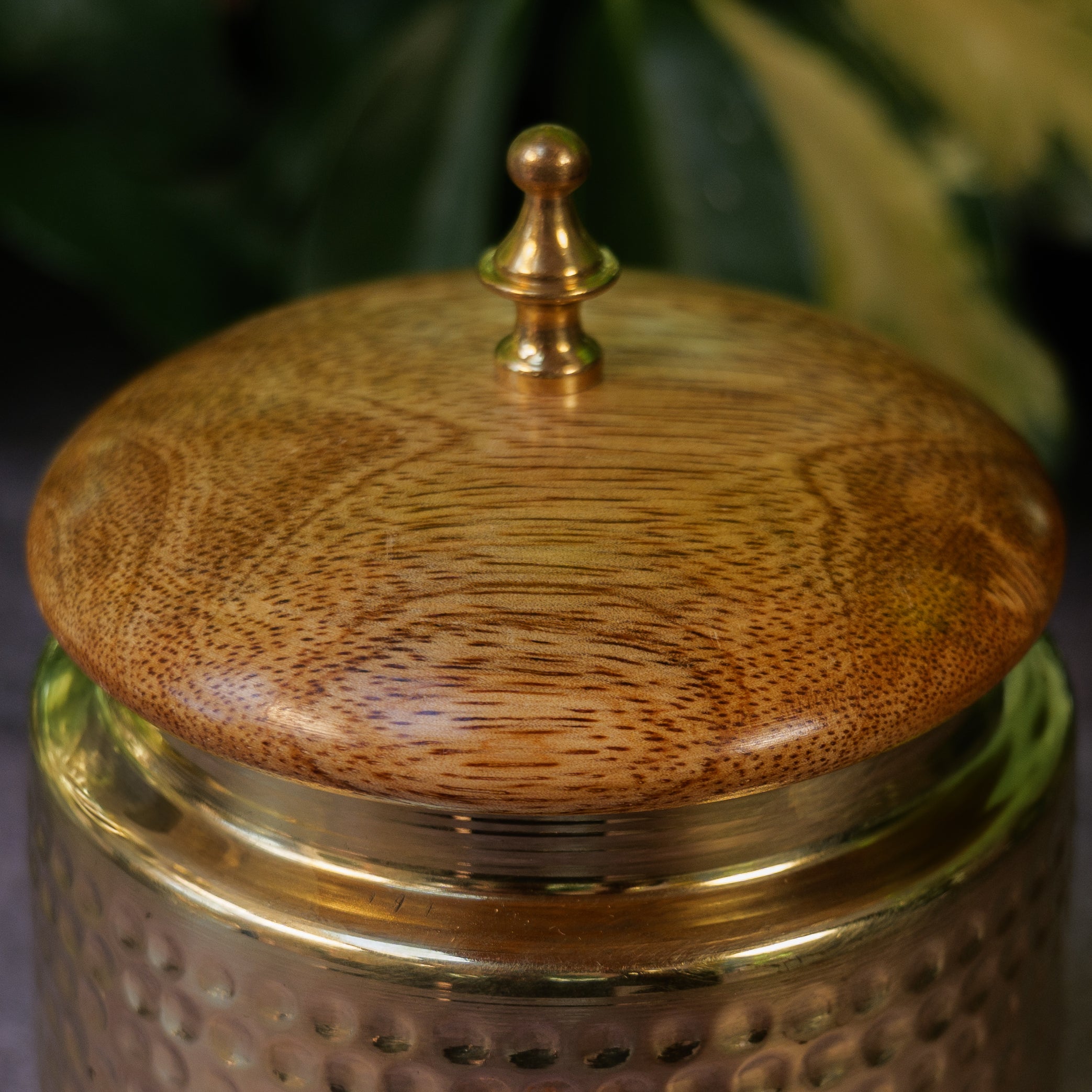 Tea Jar - Pure Brass Hammered Jar Storage container - Small - Wood Lid