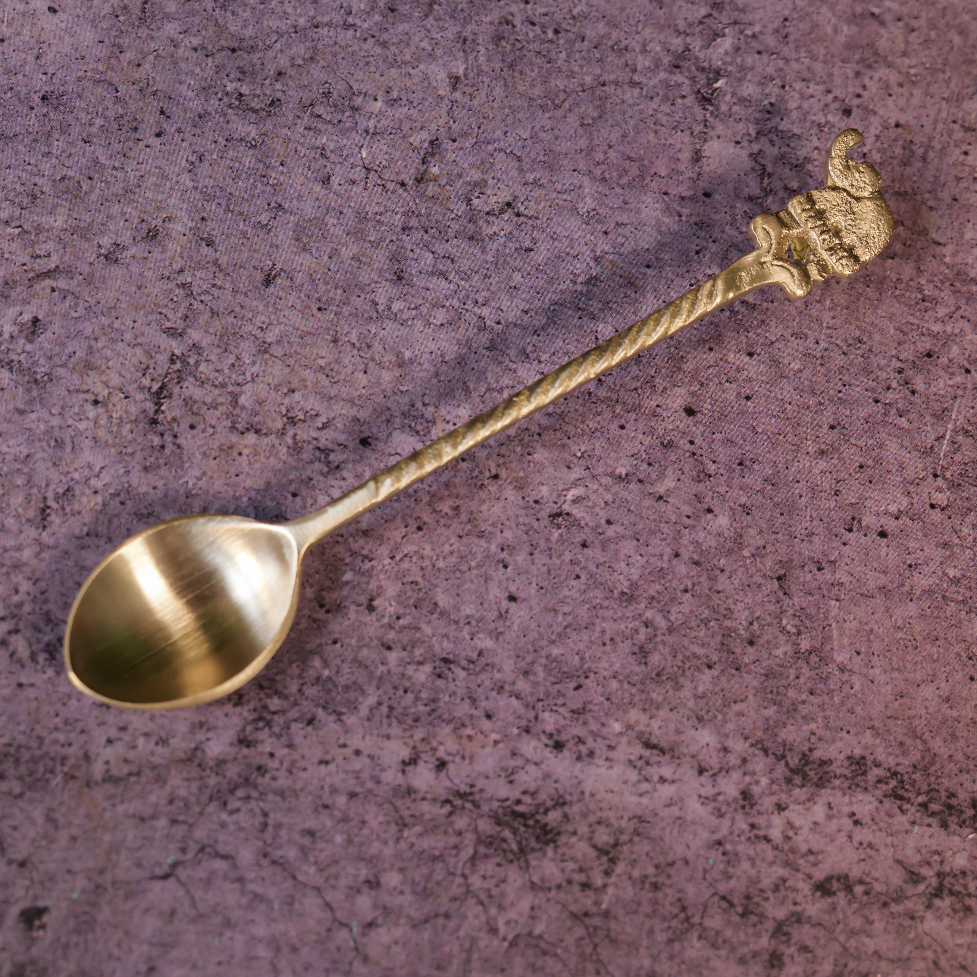 Ambi Pure Brass Elephant Head Small Spoon - Set of 2