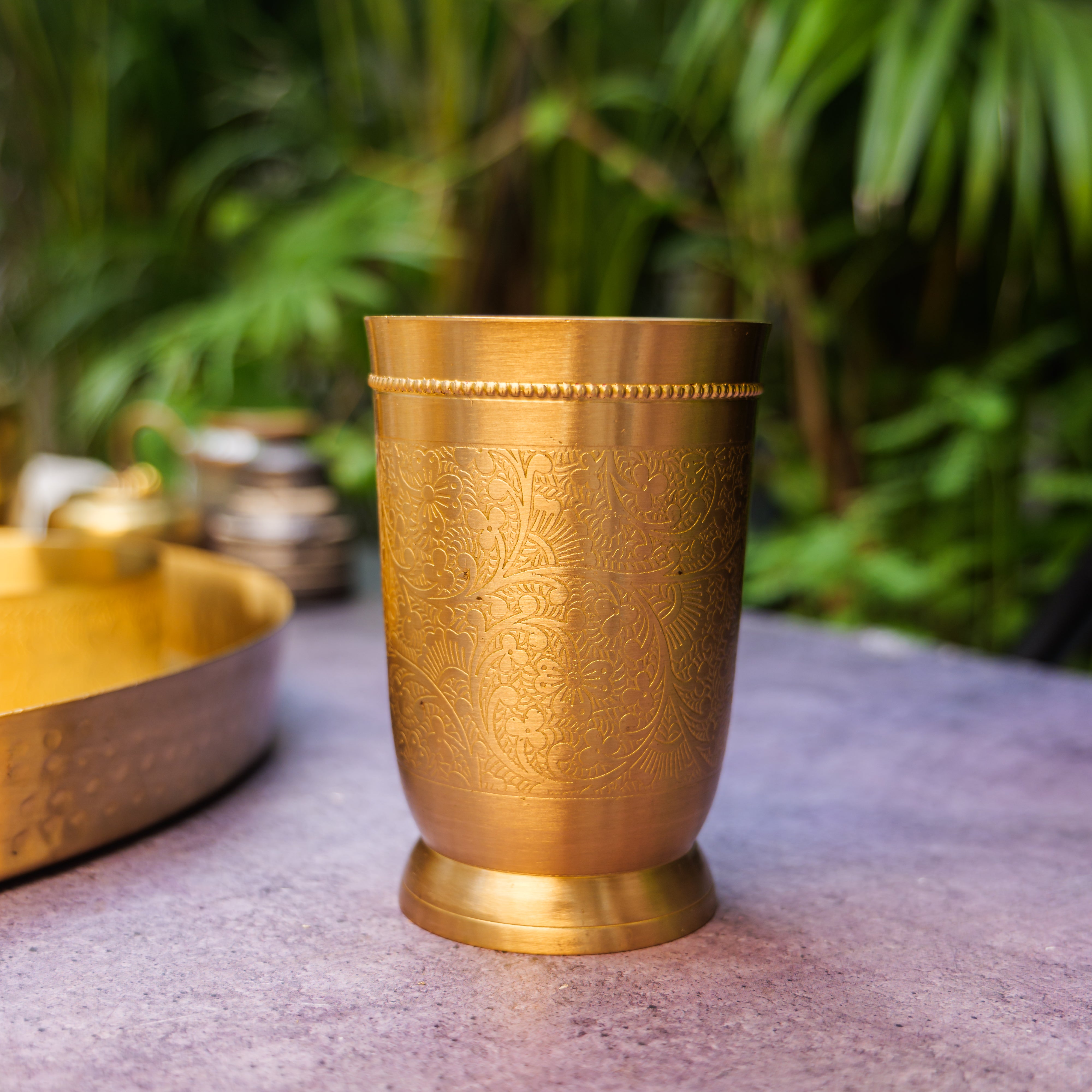 Ambi Pure Brass Inlay Design Exquisite Thali Set of 7