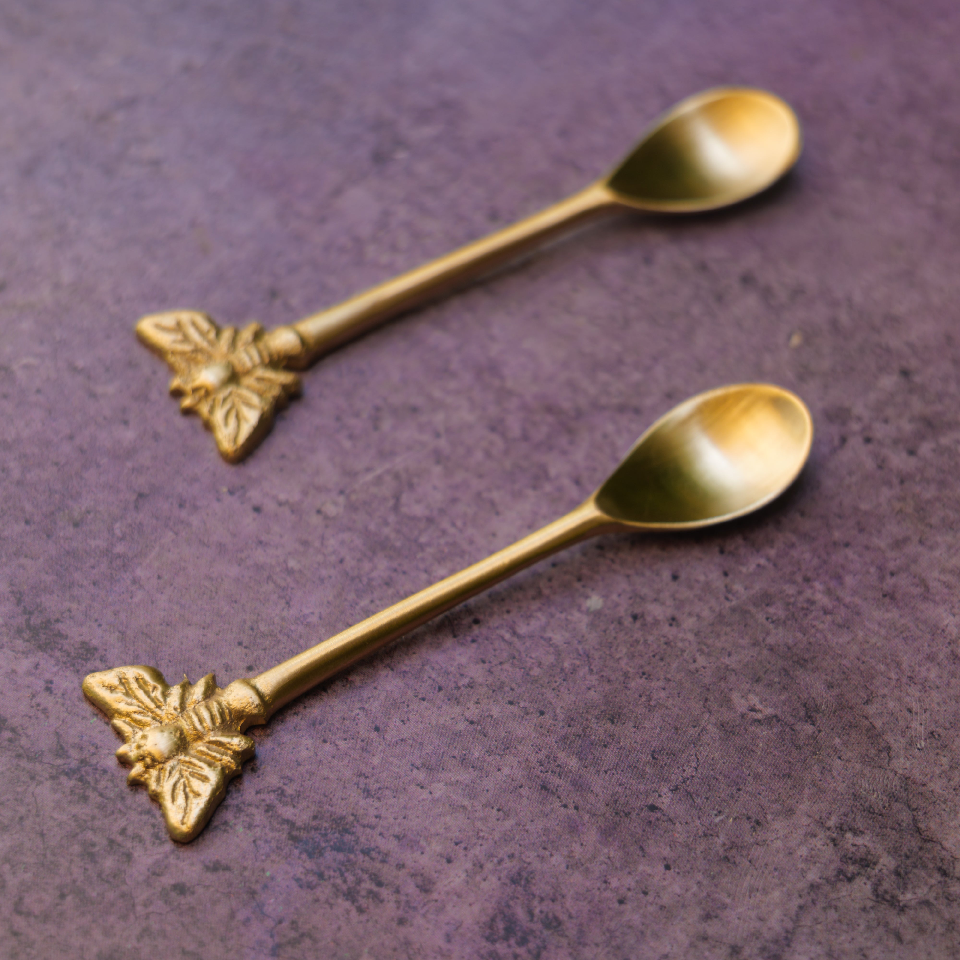 Ambi Pure Brass Butterfly Head Small Spoon - Set of 2