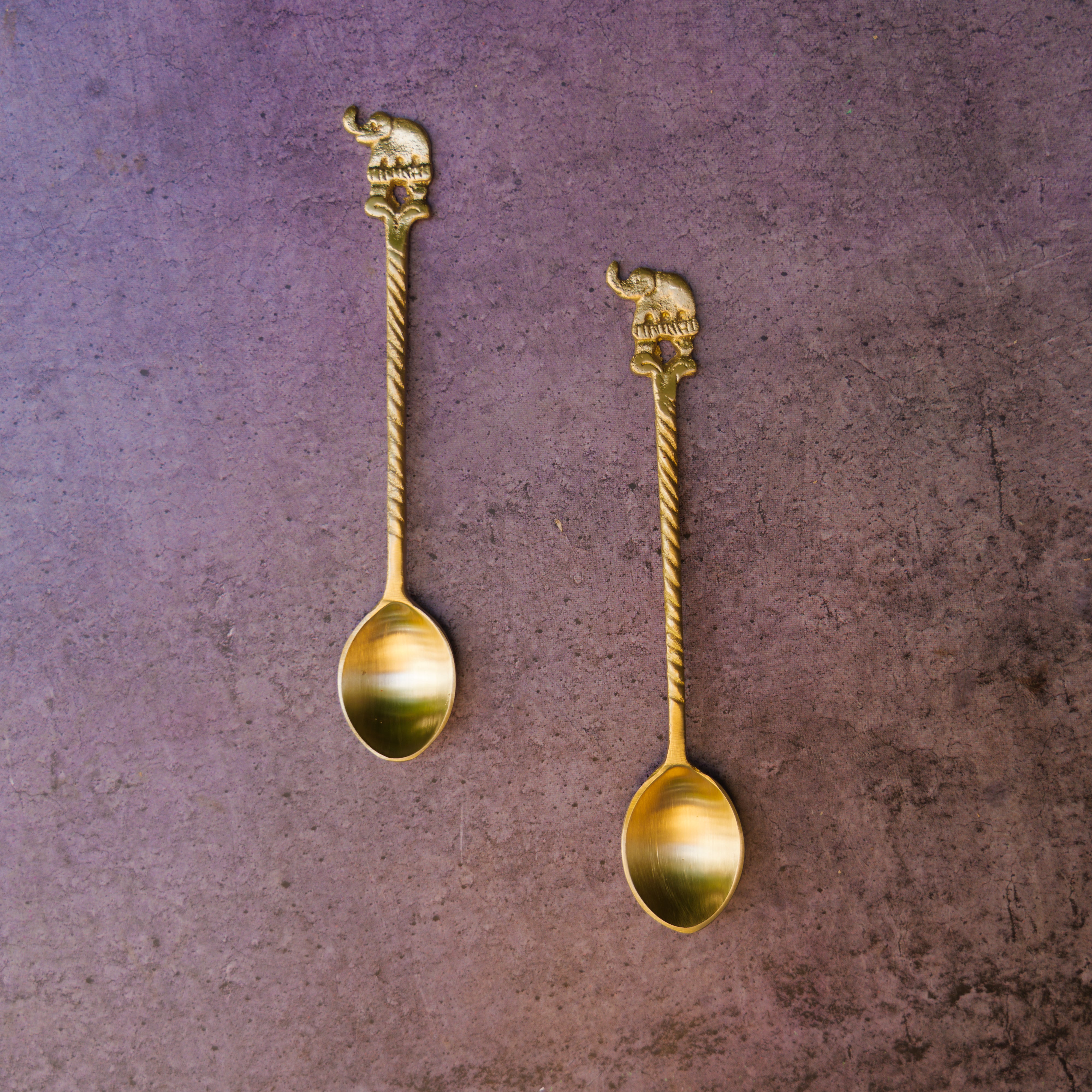 Ambi Pure Brass Elephant Head Small Spoon - Set of 2