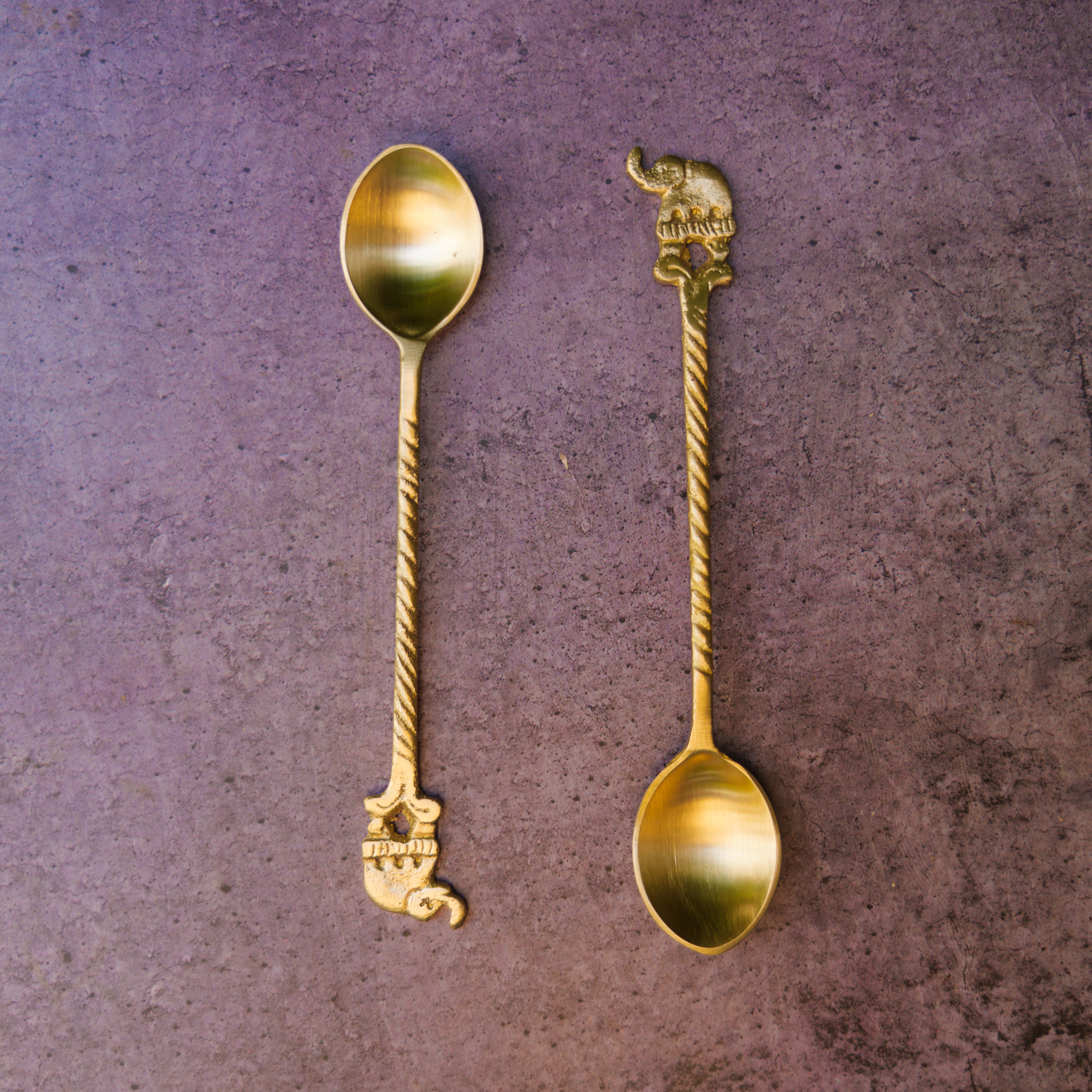 Ambi Pure Brass Elephant Head Small Spoon - Set of 2