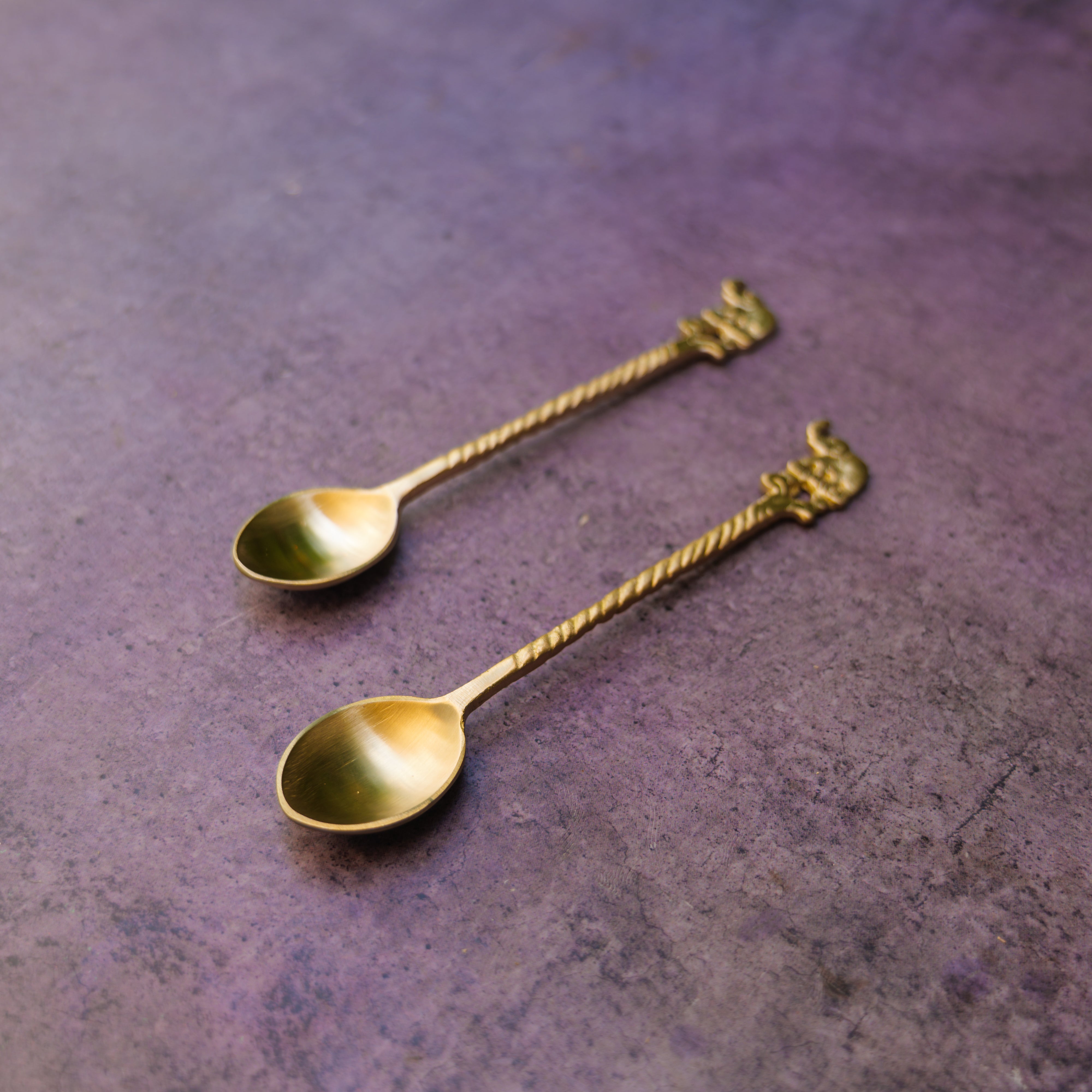 Ambi Pure Brass Elephant Head Small Spoon - Set of 2