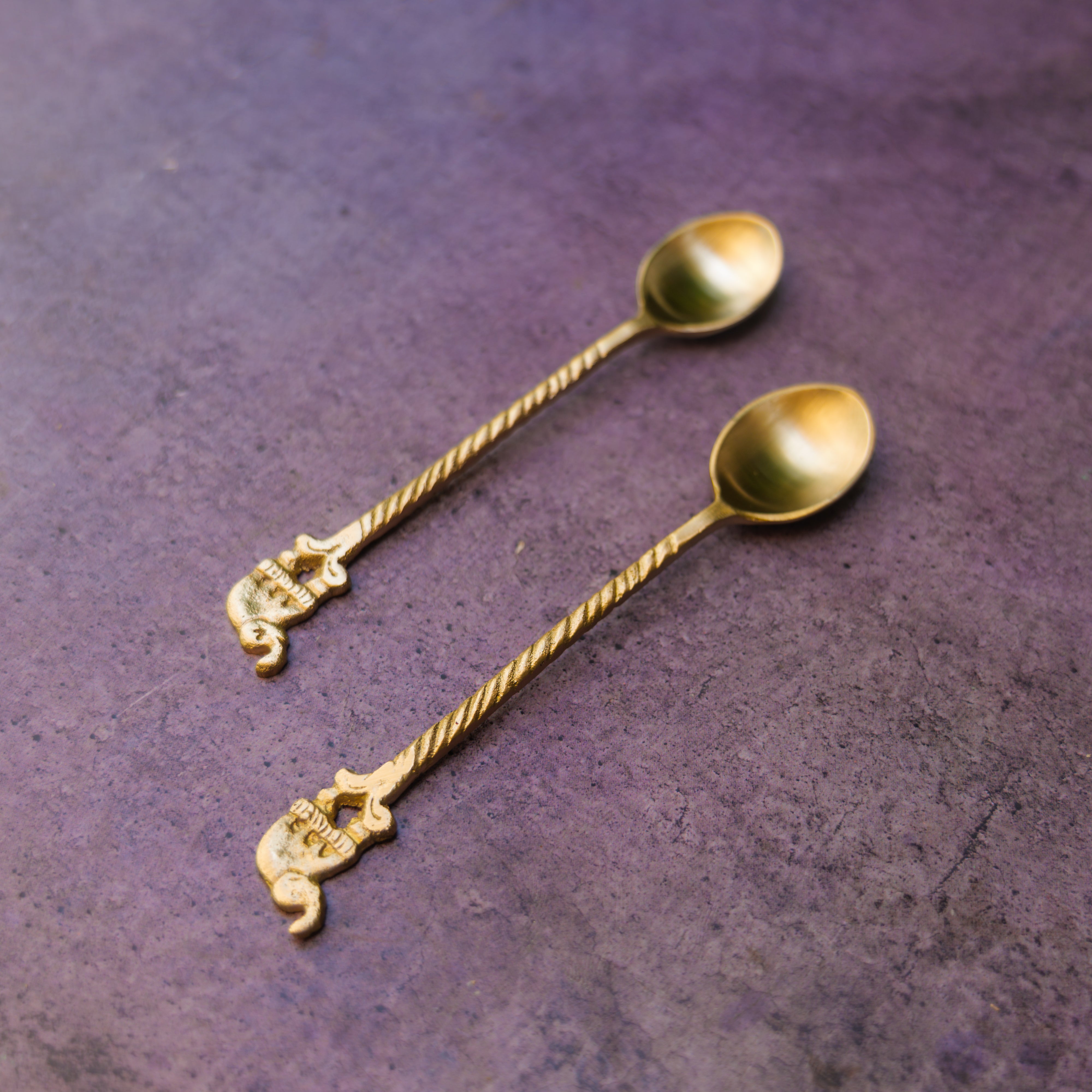 Ambi Pure Brass Elephant Head Small Spoon - Set of 2