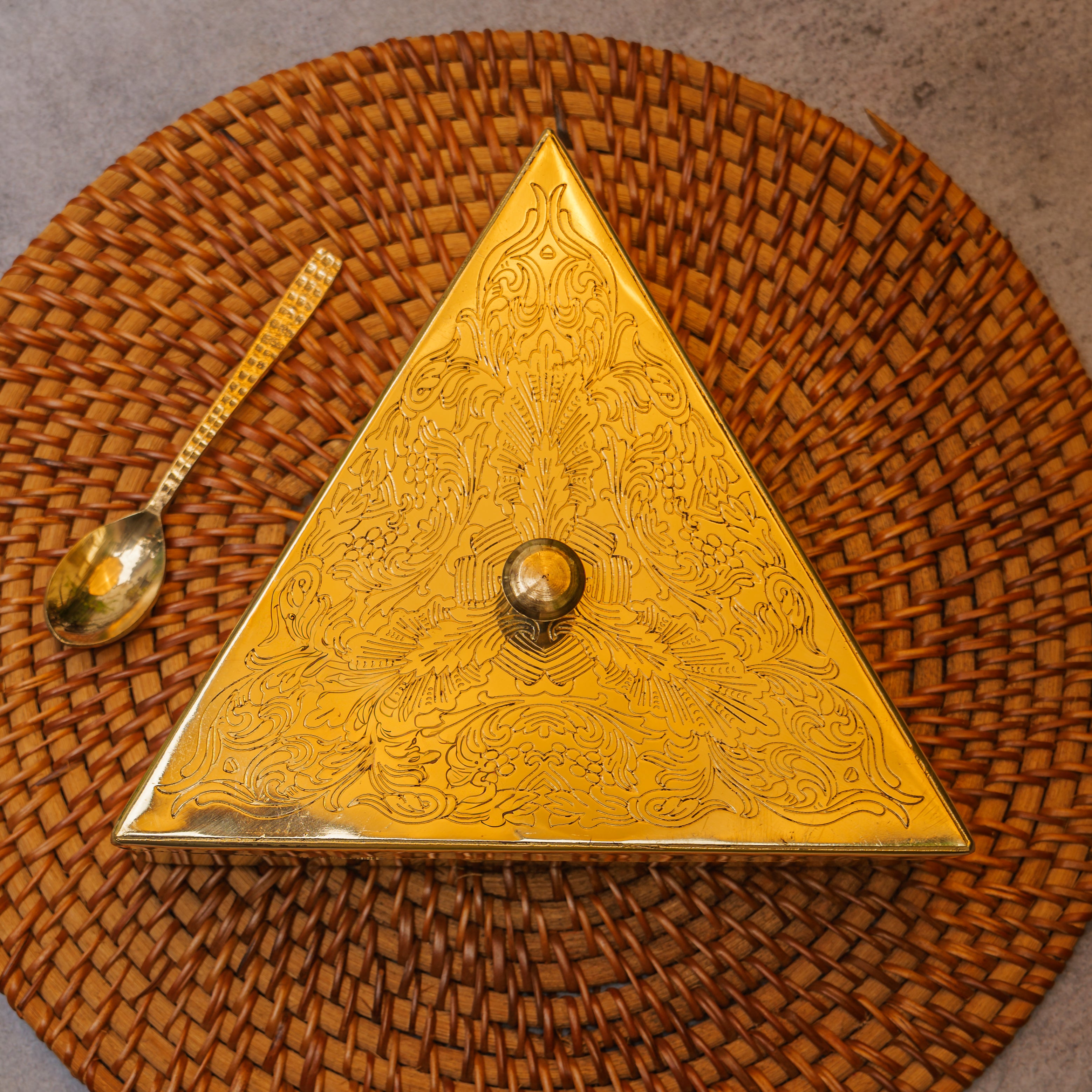 Ambi Pure Brass Finely Etched Triangle Spice Box