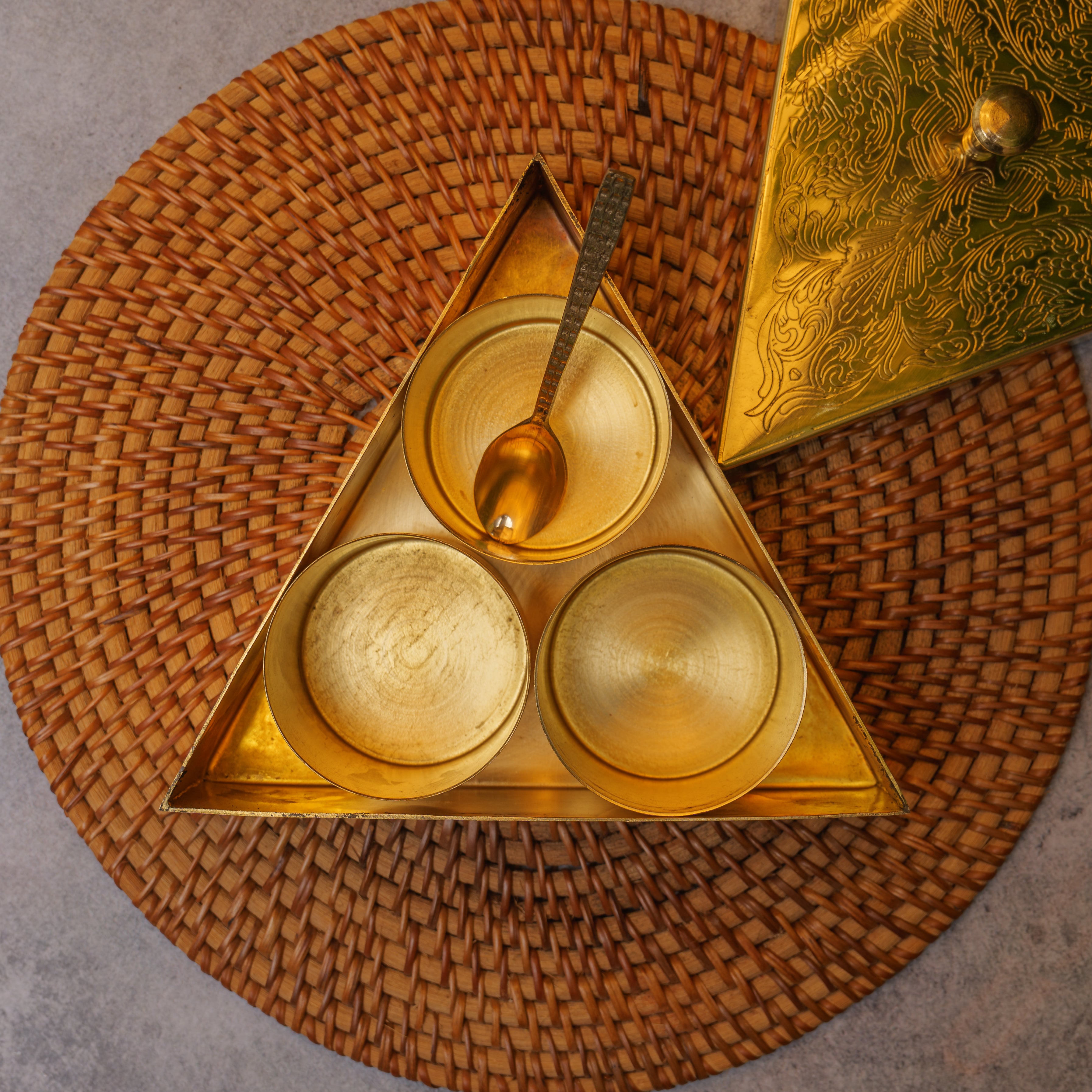 Ambi Pure Brass Finely Etched Triangle Spice Box