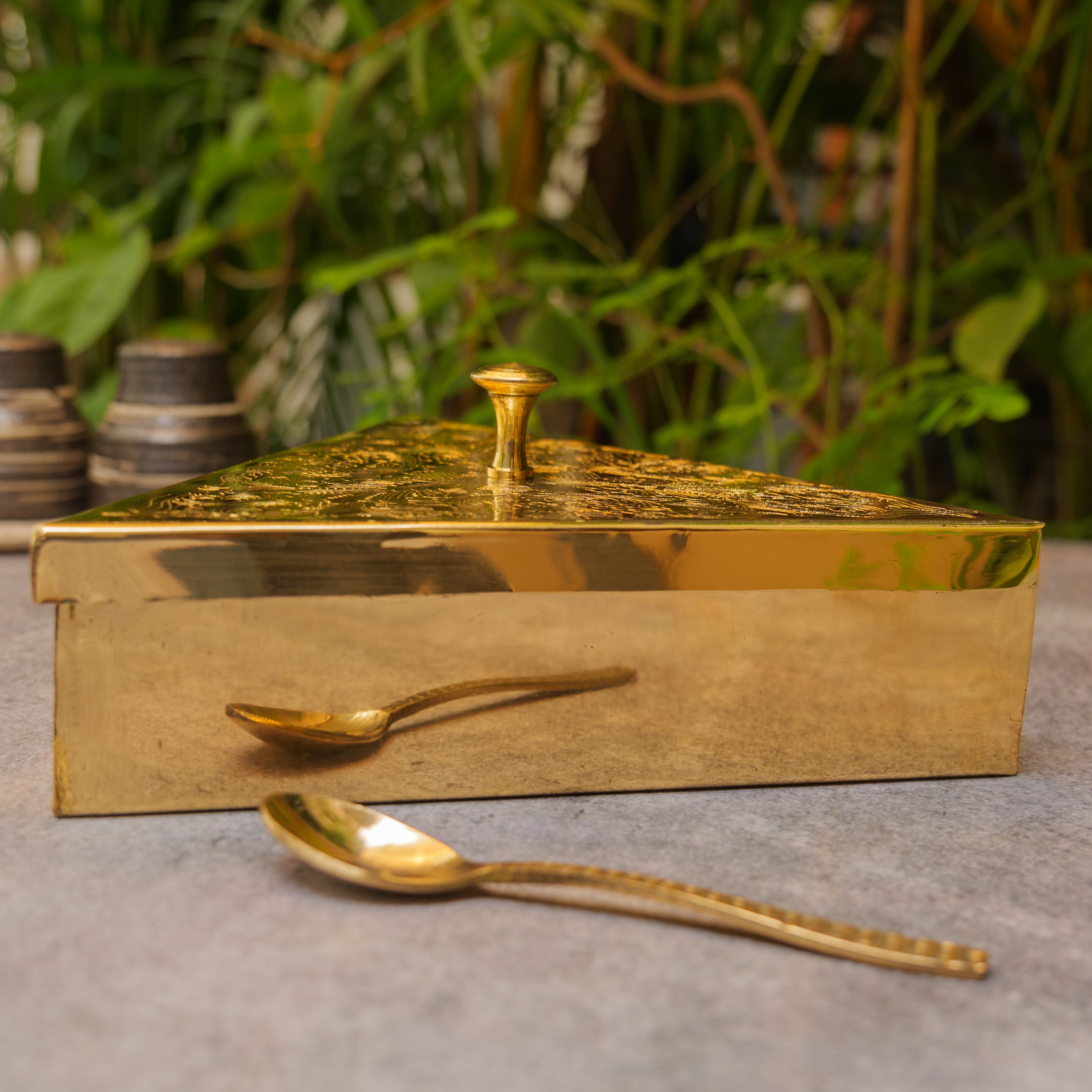 Ambi Pure Brass Finely Etched Triangle Spice Box