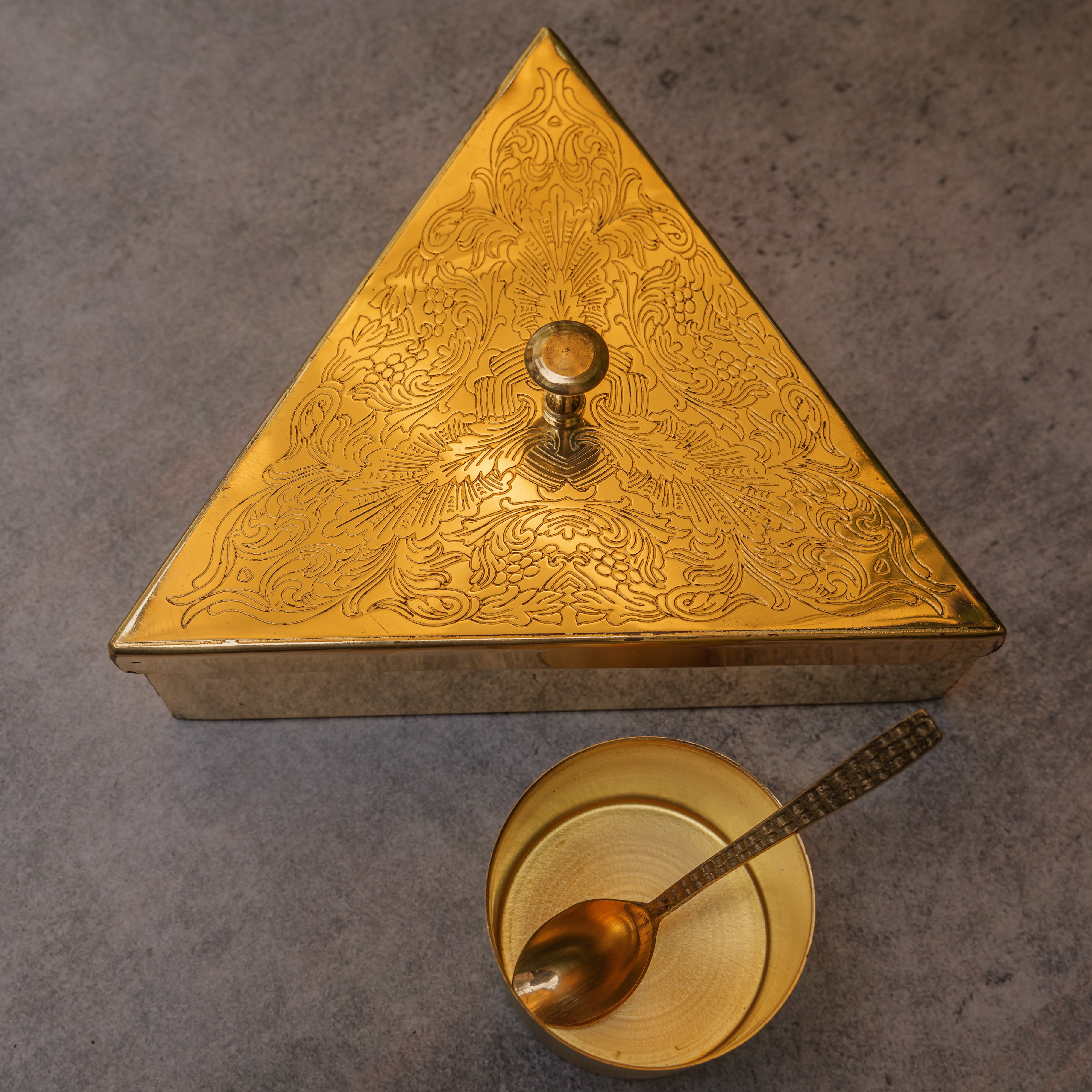 Ambi Pure Brass Finely Etched Triangle Spice Box