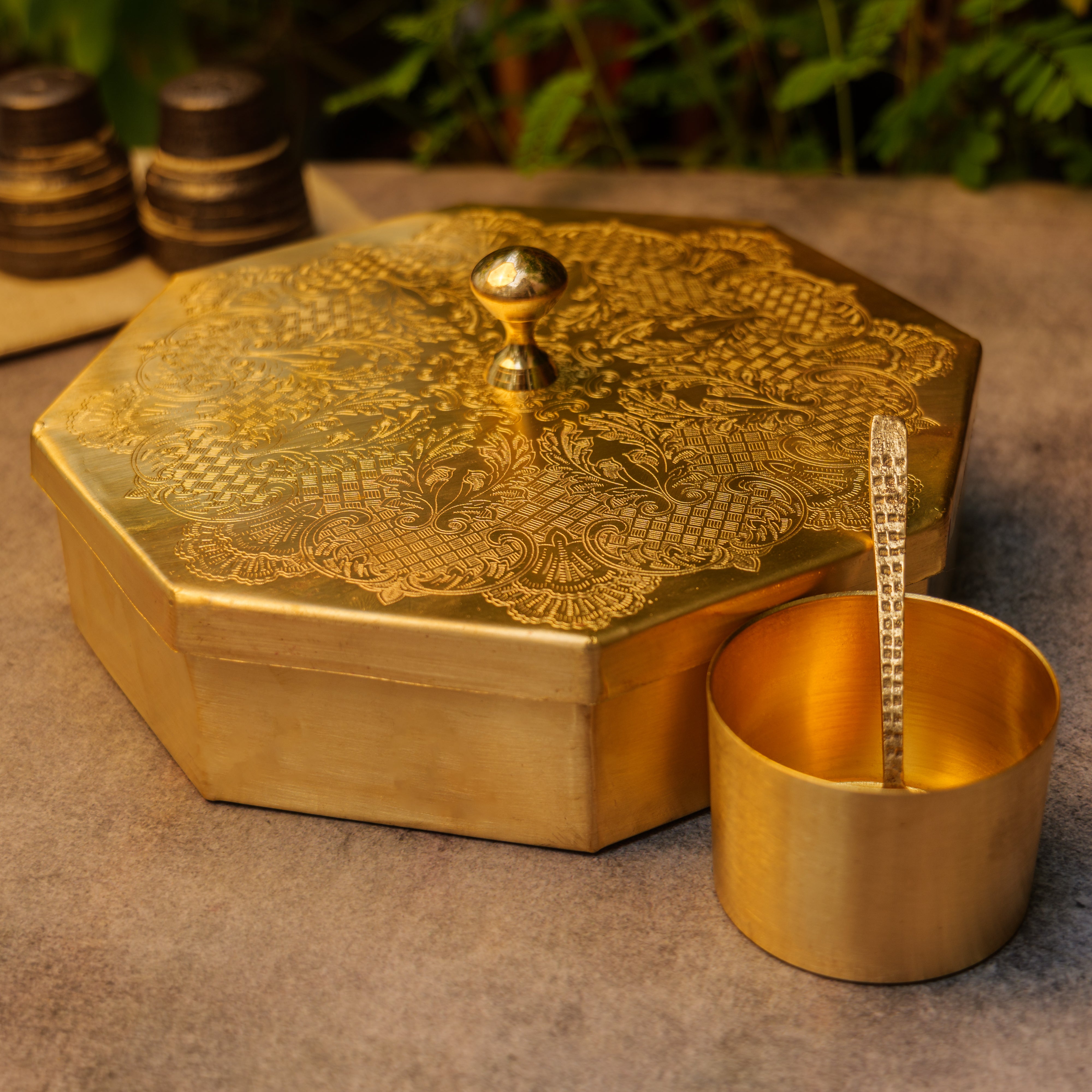 Ambi Pure Brass Hexagon  Spice Box Large