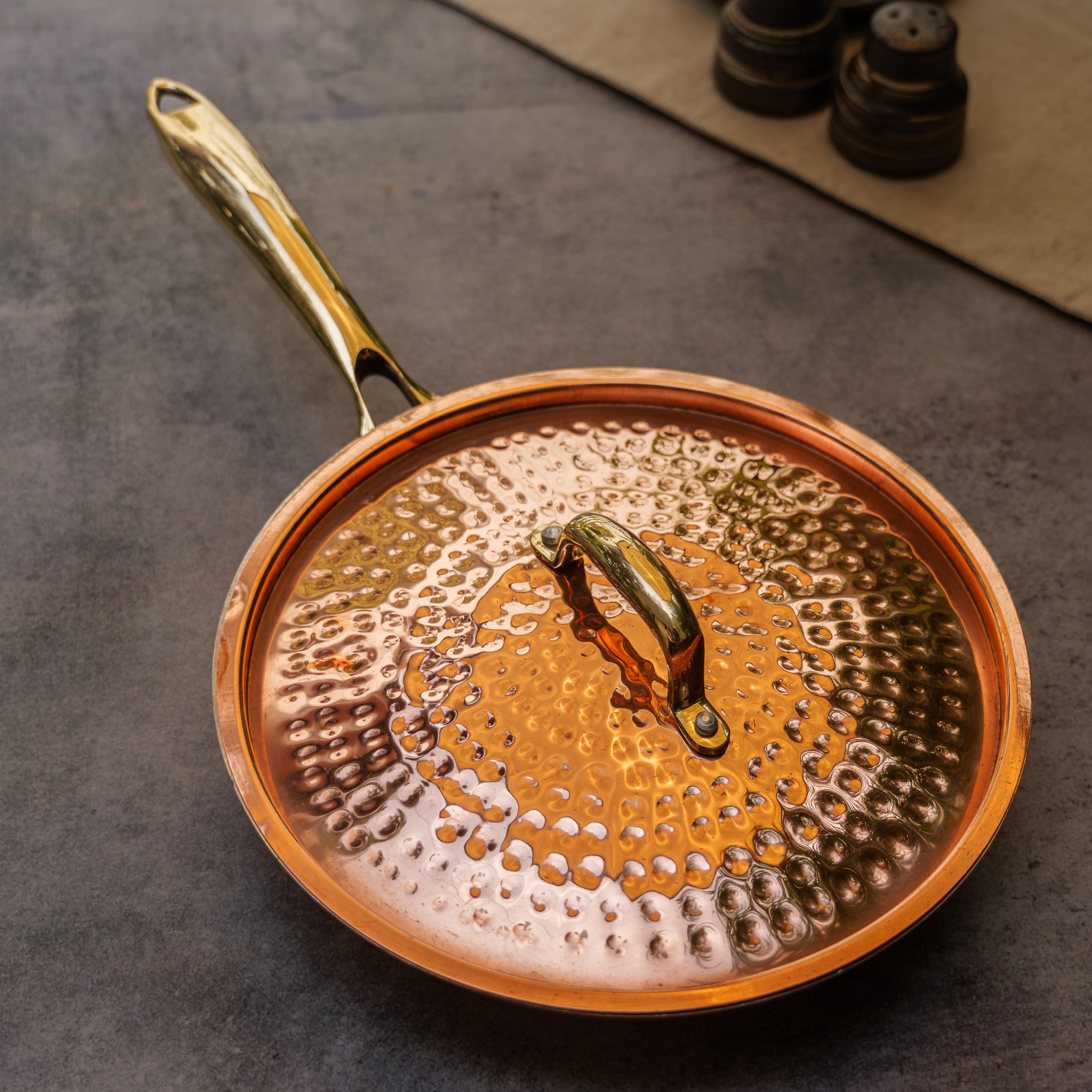 Ambi Pure Brass Copper Coated Hammered Fry Pan