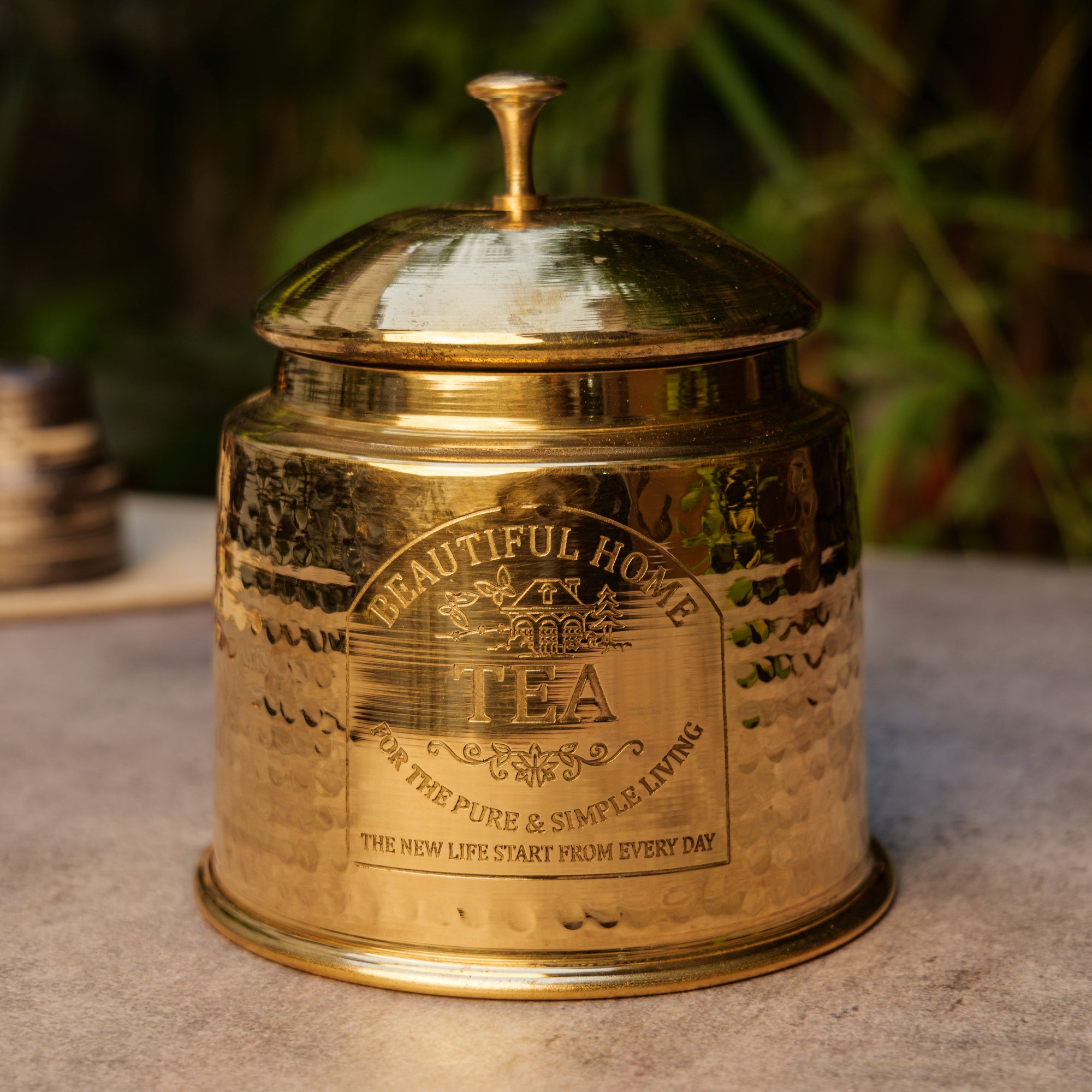 Pure Brass Hammered Tea Jar Storage Box