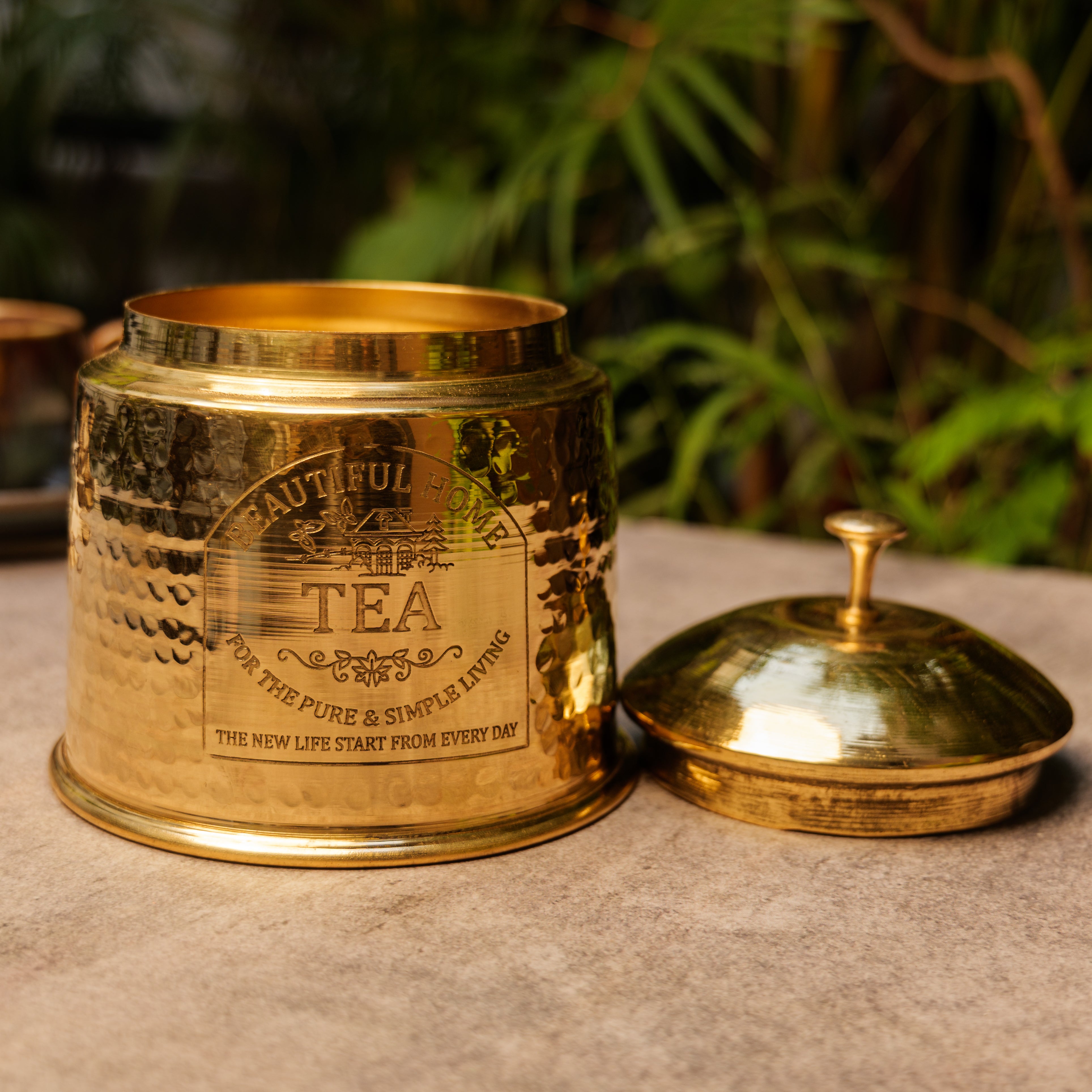 Pure Brass Hammered Tea Jar Storage Box