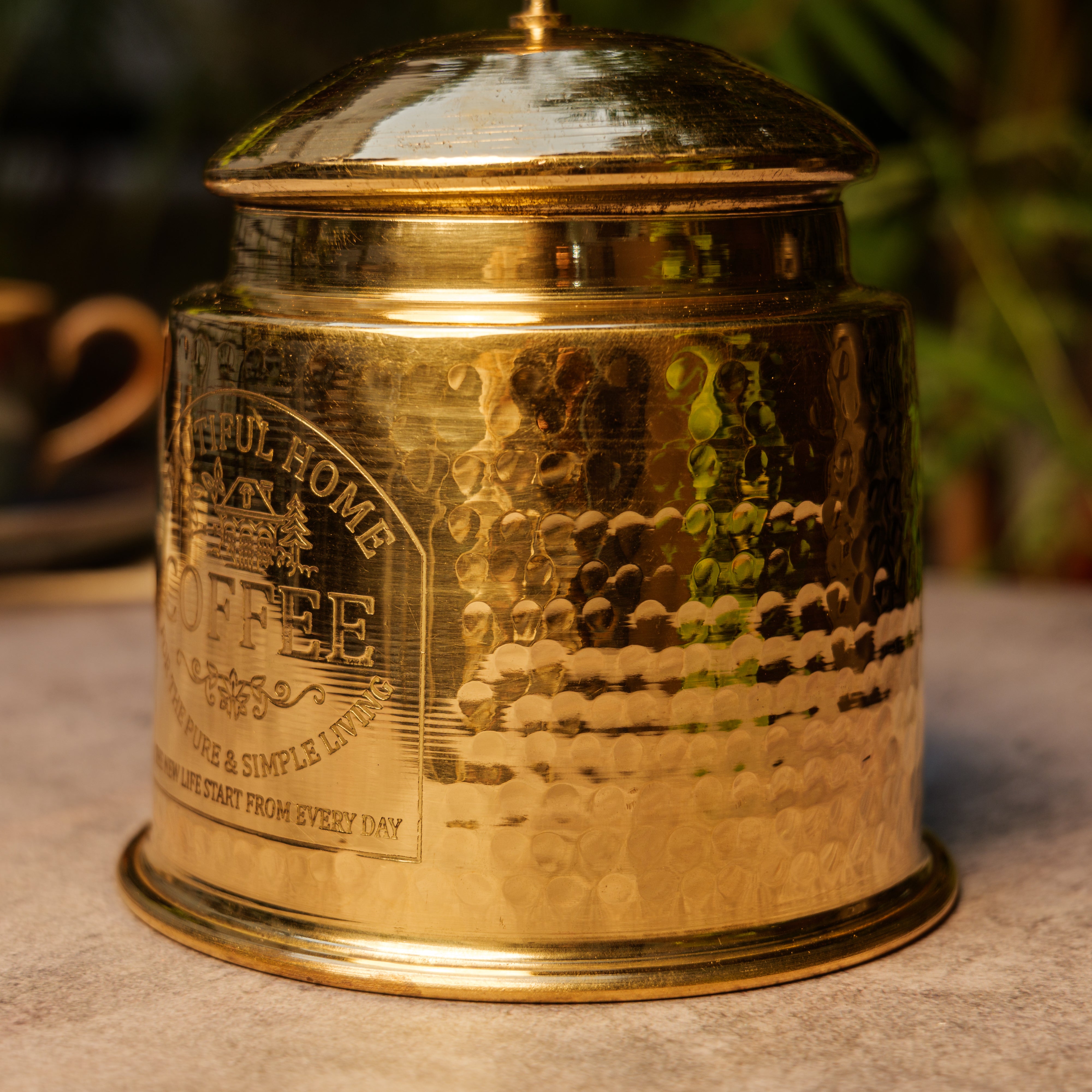 Pure Brass Hammered Coffee Jar Storage Box