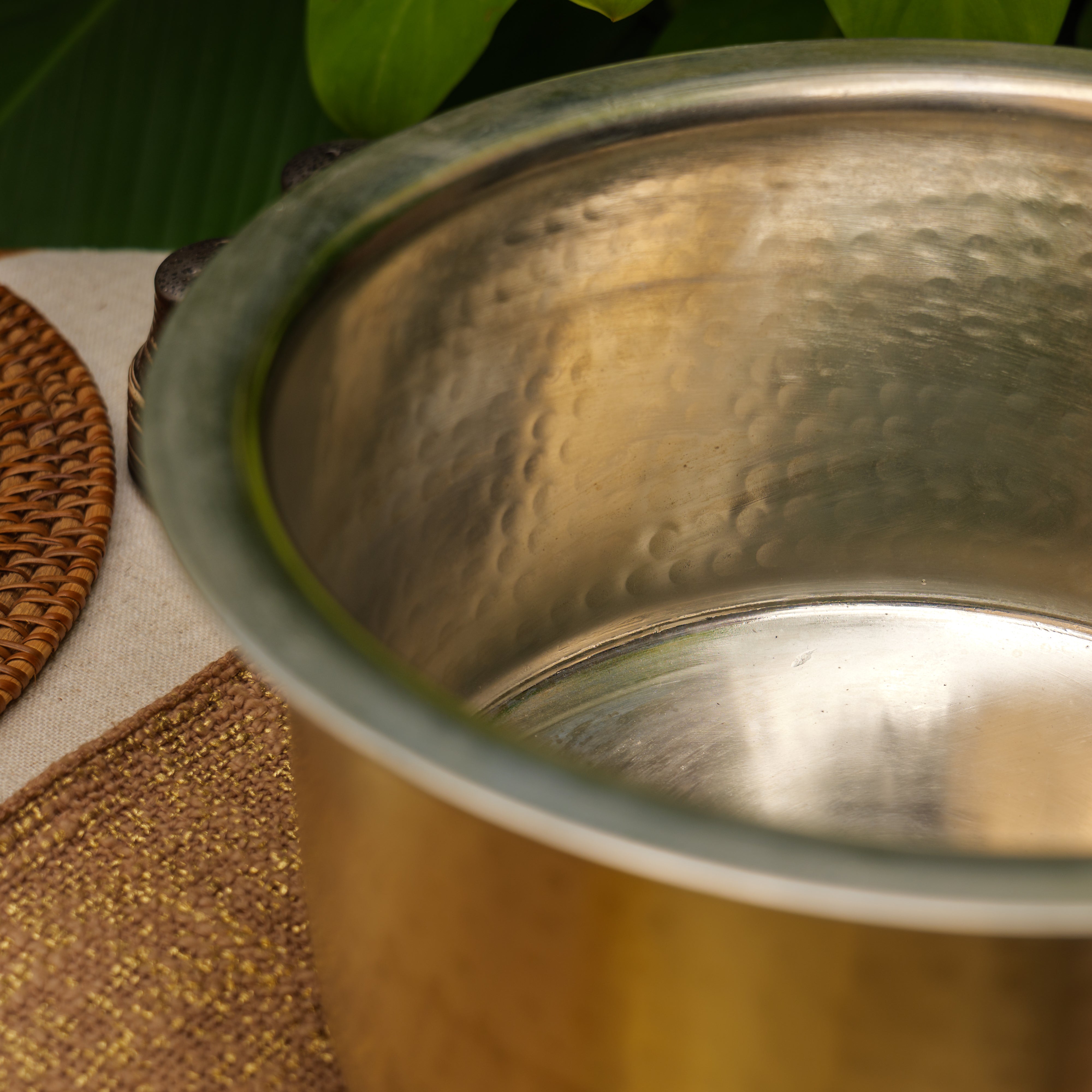 Beautiful Pure Brass Traditional Hammered Patila (with Kalai Tin Coating) and Lid- 5 Lts