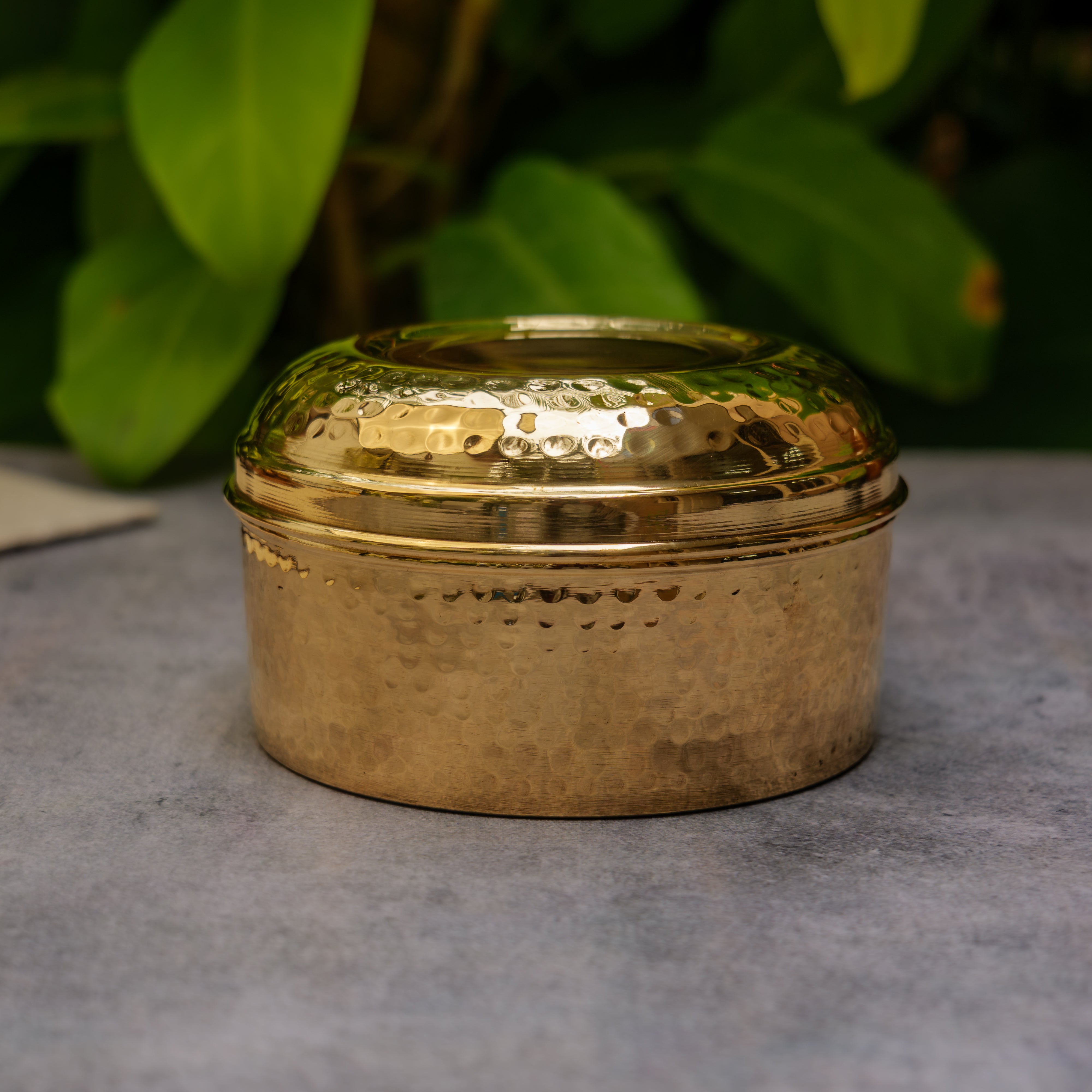 100% Brass Hammered Storage Boxes / Laddu / Spice / Kitchen Boxes with Gloss Finish - 5 Inches Diameter