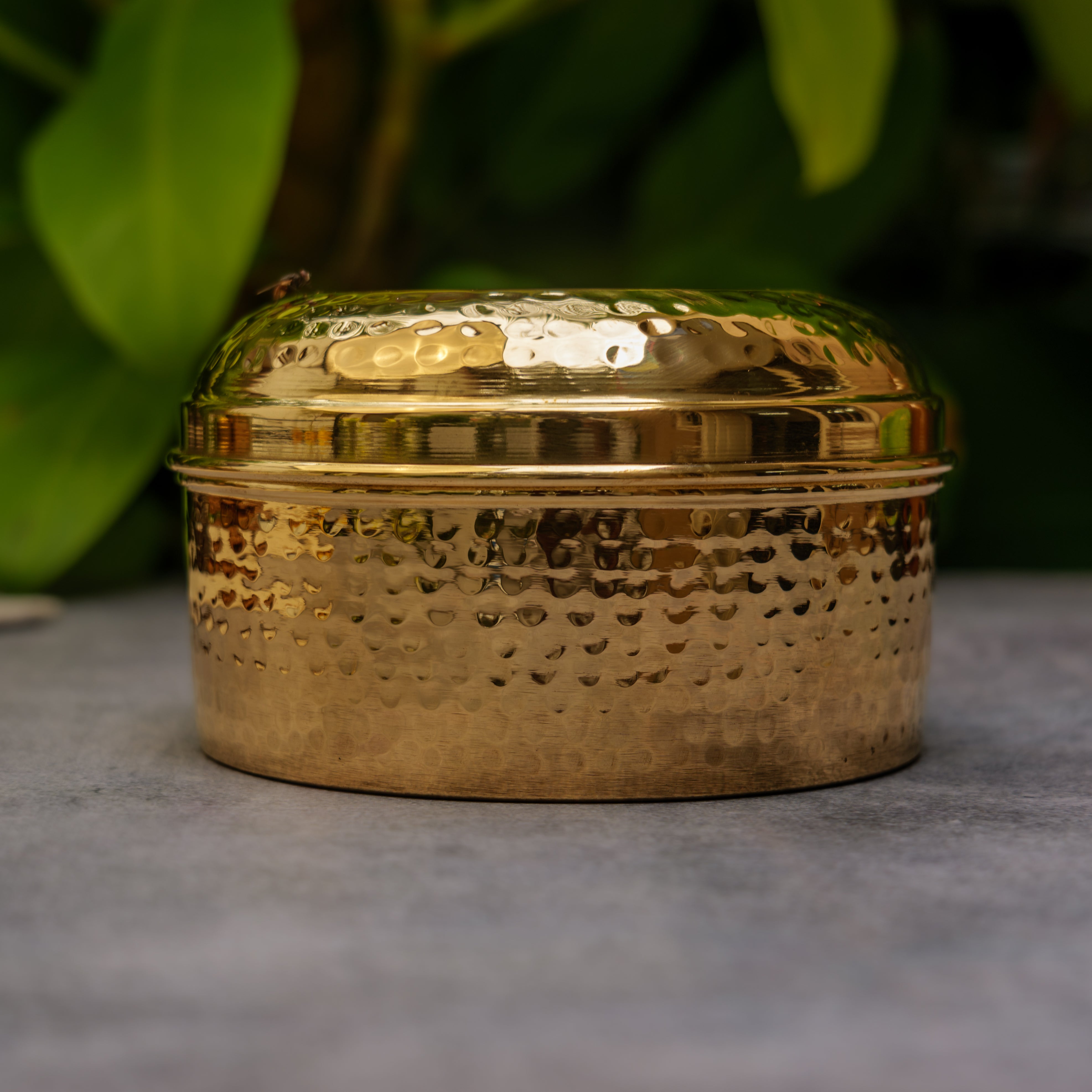 100% Brass Hammered Storage Boxes / Laddu / Spice / Kitchen Boxes with Gloss Finish - 5 Inches Diameter