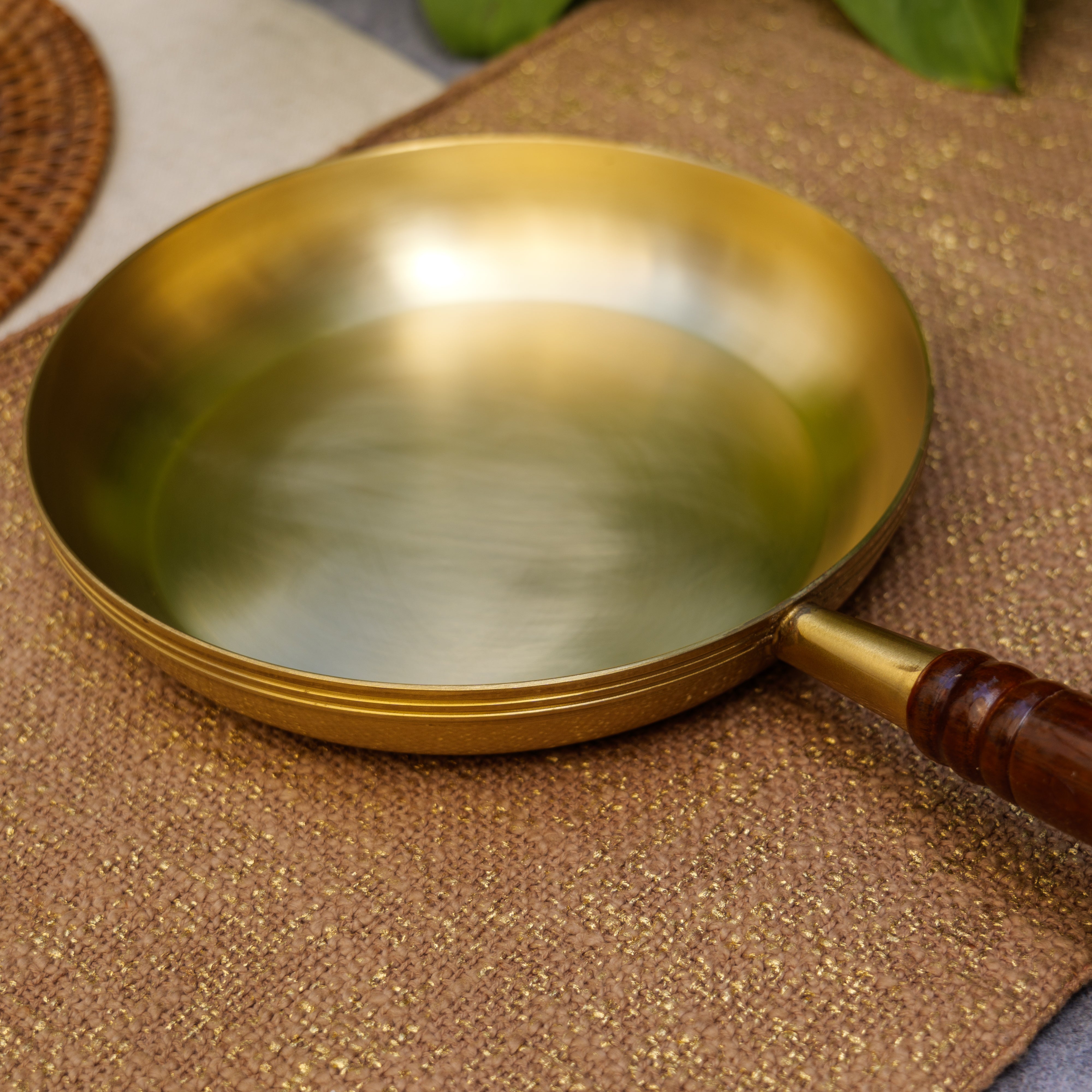 Ambi Exquisite Brass Fry Pan with Wooden handle - 8 Inches Diameter