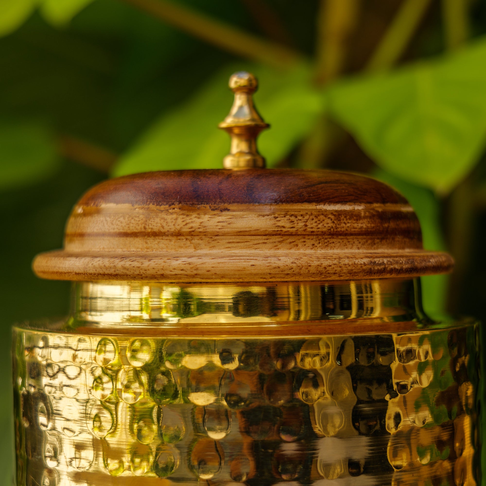 Coffee Jar - Pure Brass Hammered Jar Storage Container - Large - Wood Lid