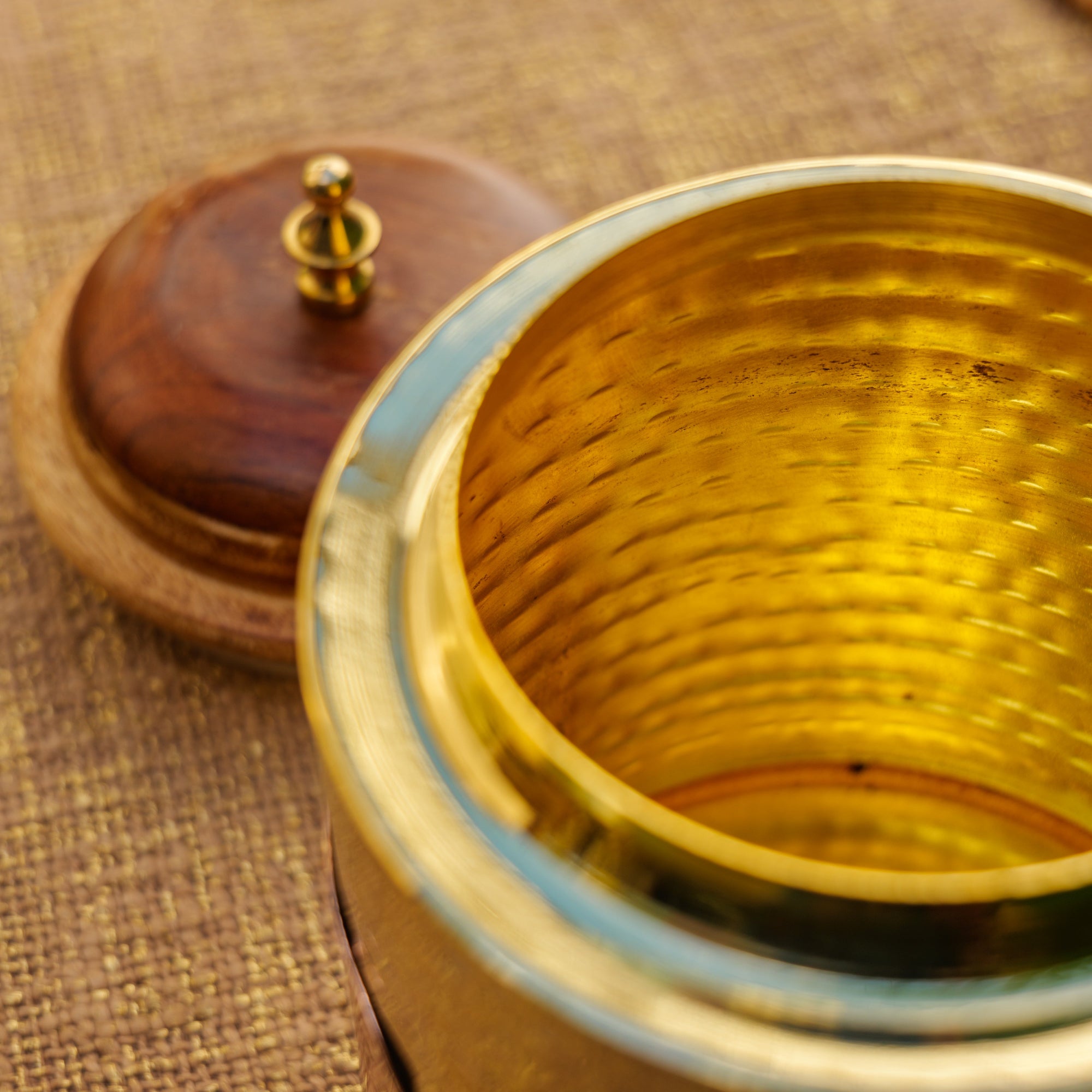 Coffee Jar - Pure Brass Hammered Jar Storage Container - Large - Wood Lid