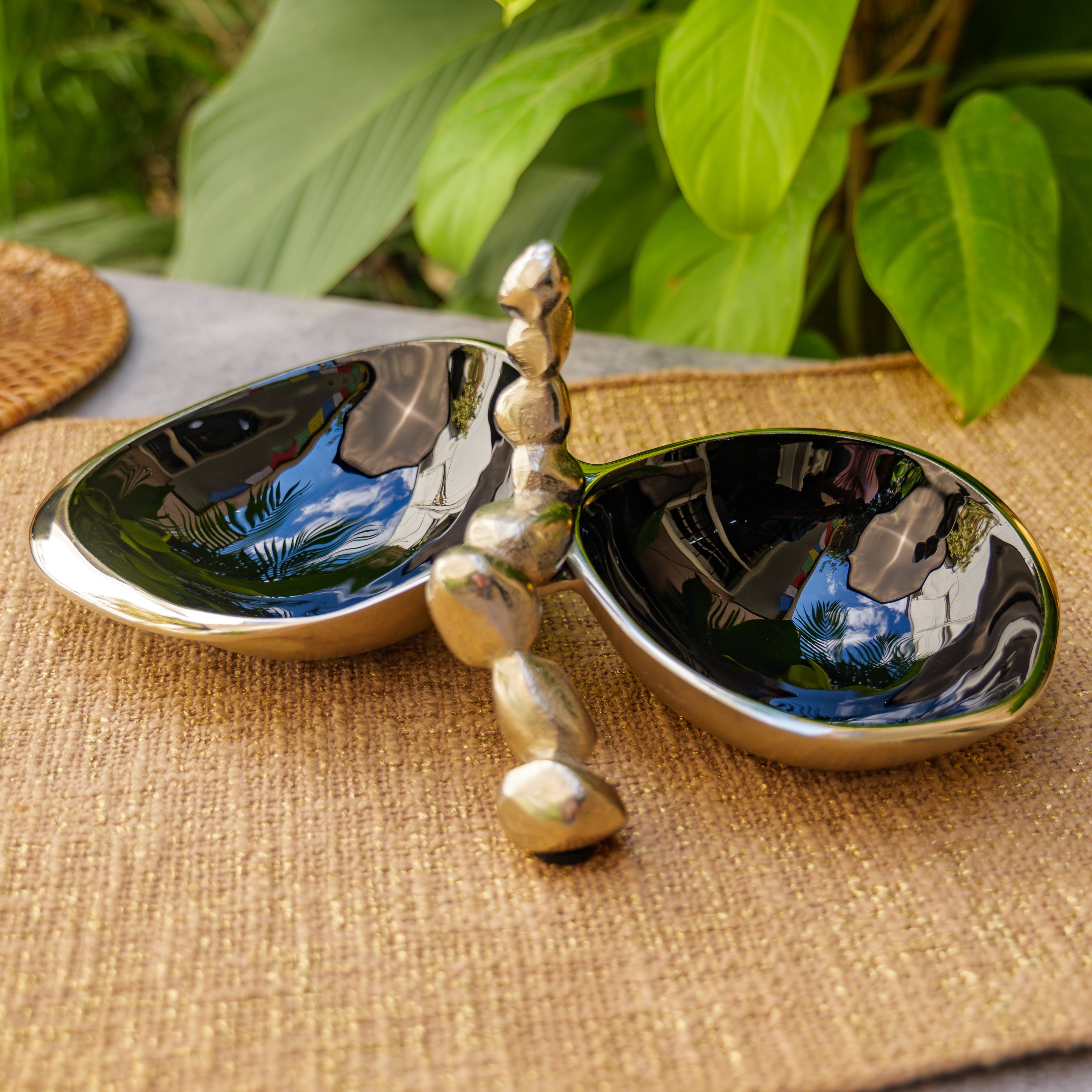 Pure Brass Silver Edge Nuts Bowl - 2 Bowls in a Single Piece