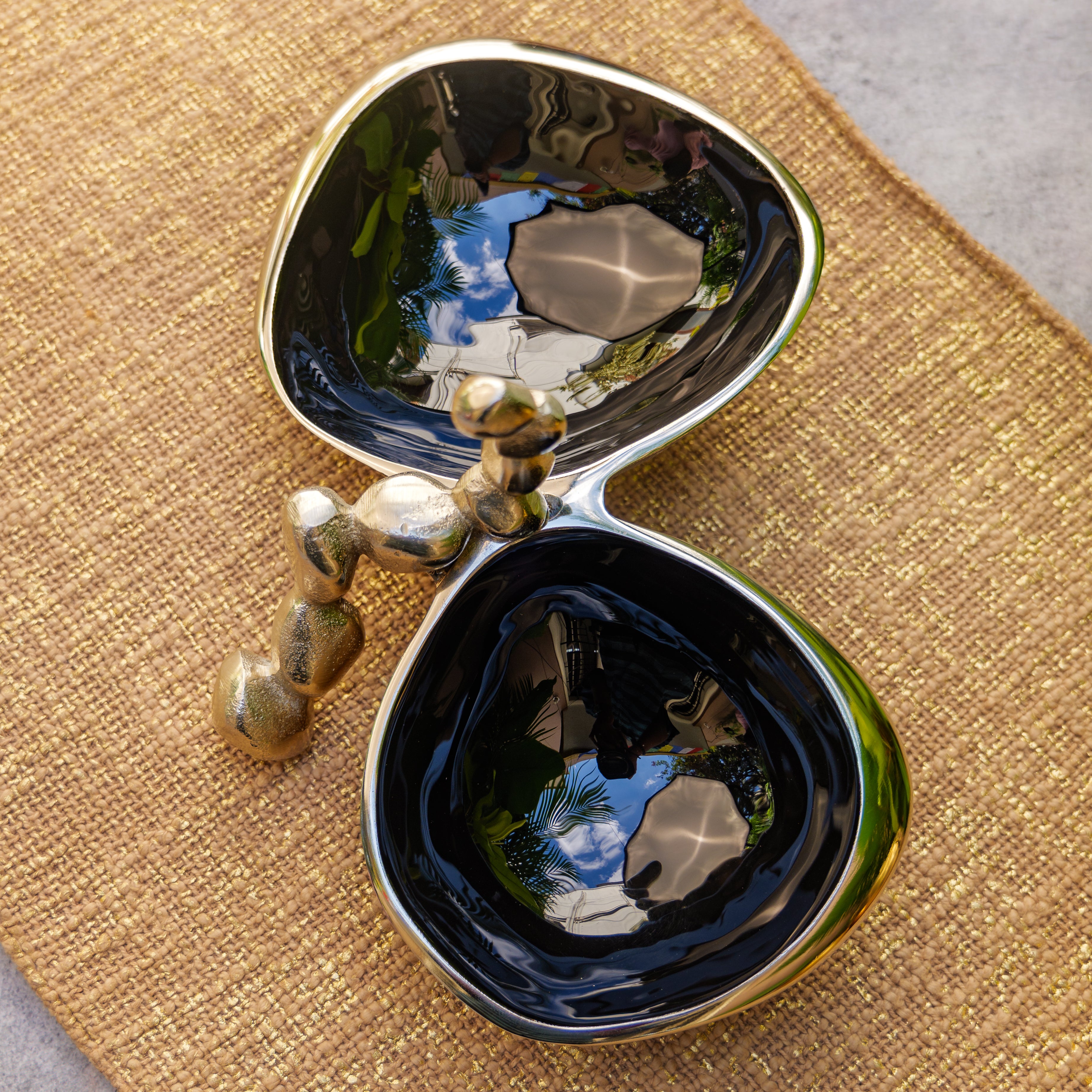 Pure Brass Silver Edge Nuts Bowl - 2 Bowls in a Single Piece