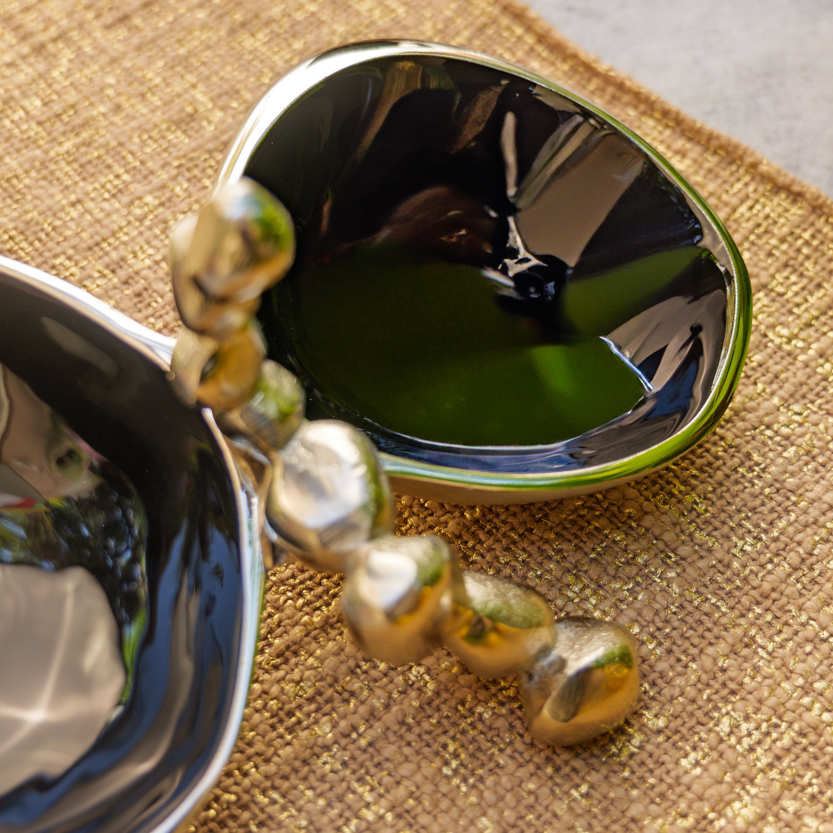 Pure Brass Silver Edge Nuts Bowl - 2 Bowls in a Single Piece