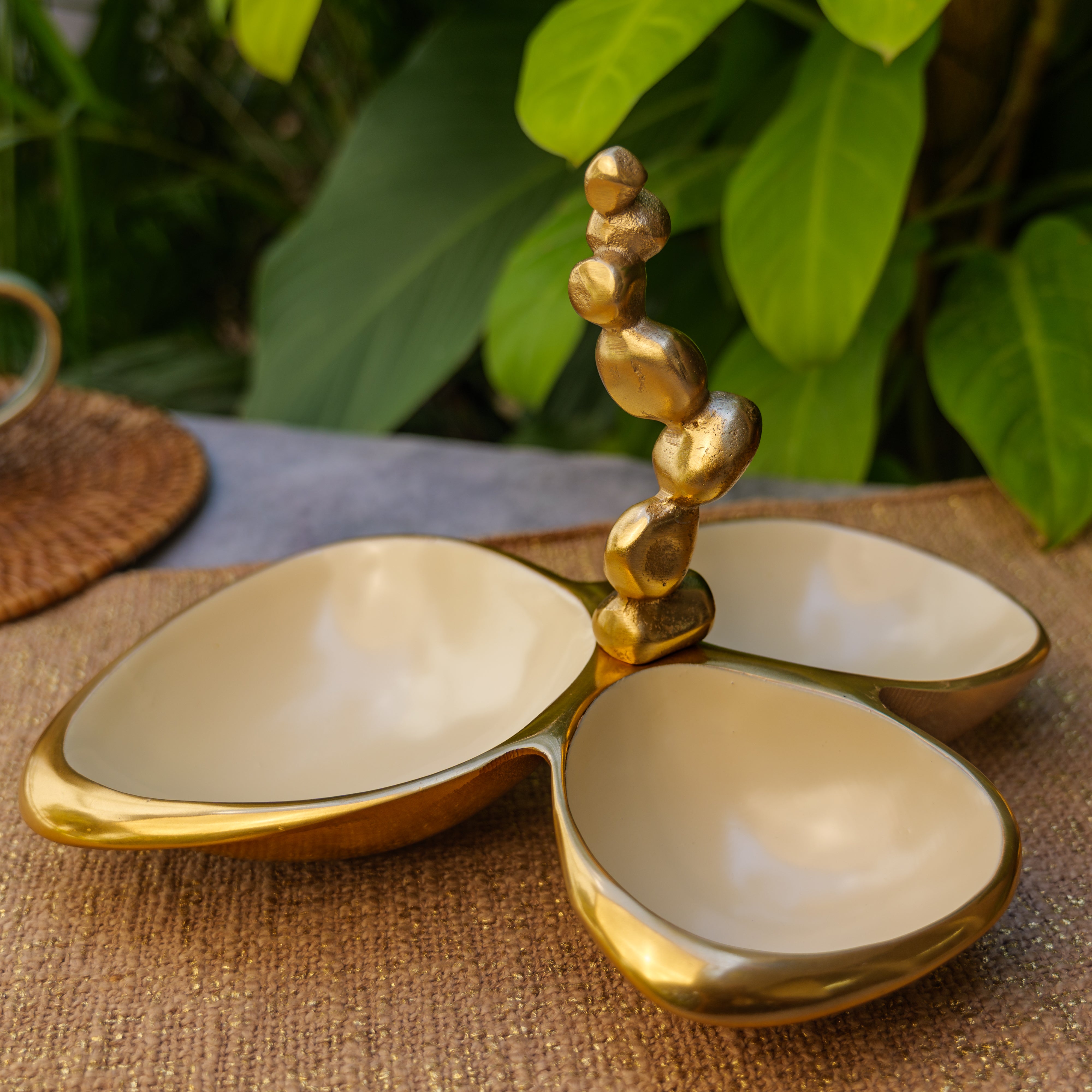 Pure Brass Gold Edge Nuts Bowls - 3 Bowls in a Single Piece