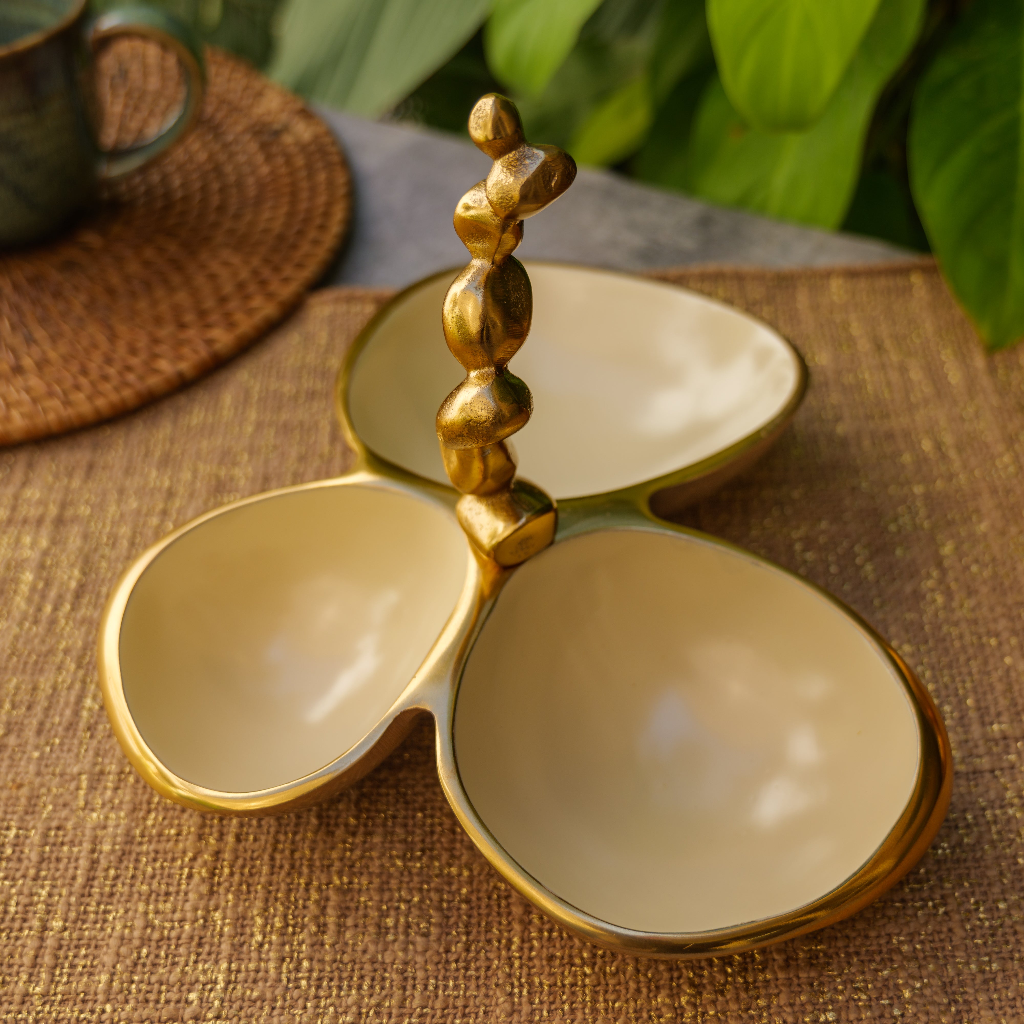 Pure Brass Gold Edge Nuts Bowls - 3 Bowls in a Single Piece