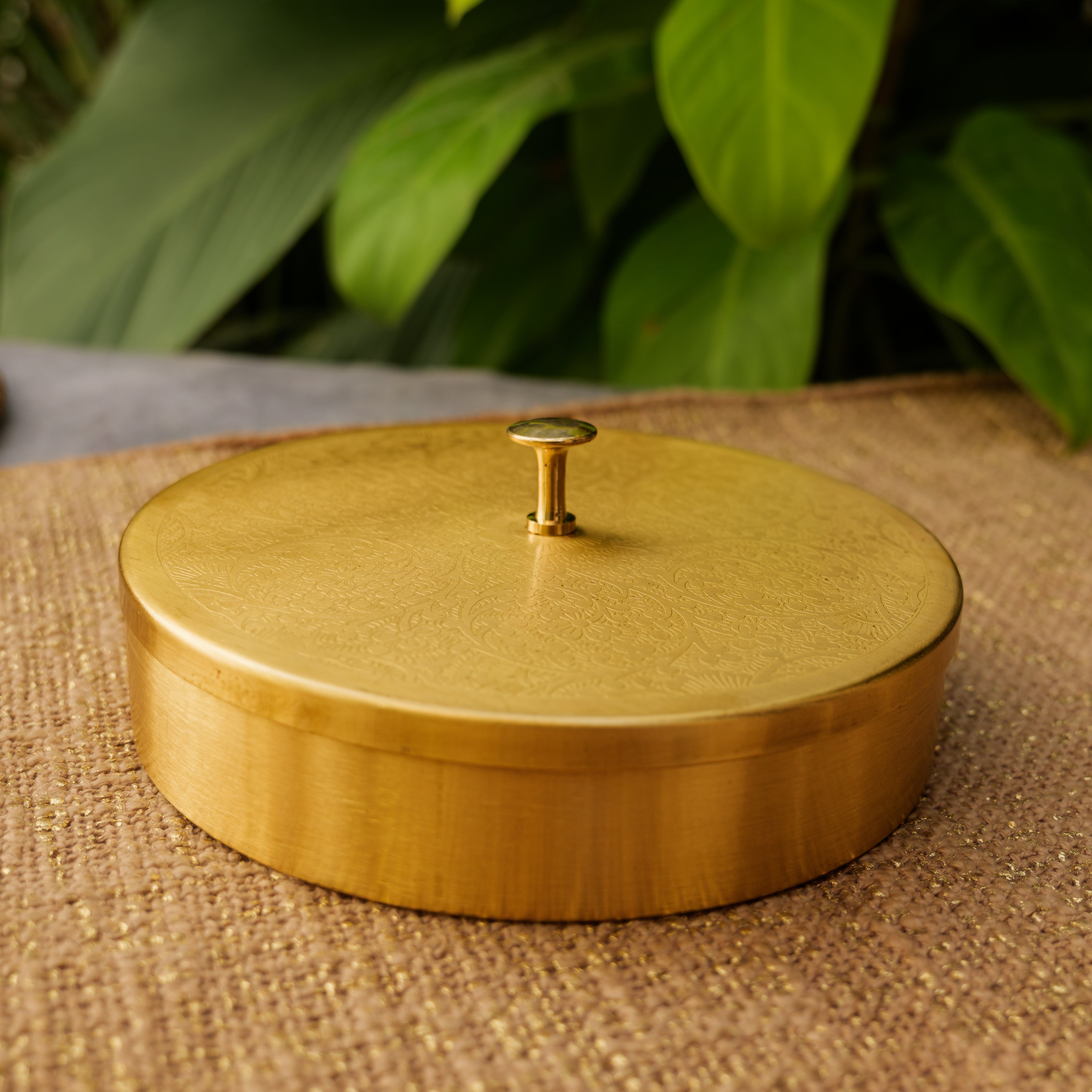 Ambi Pure Brass Elegant Etched Small Round Box