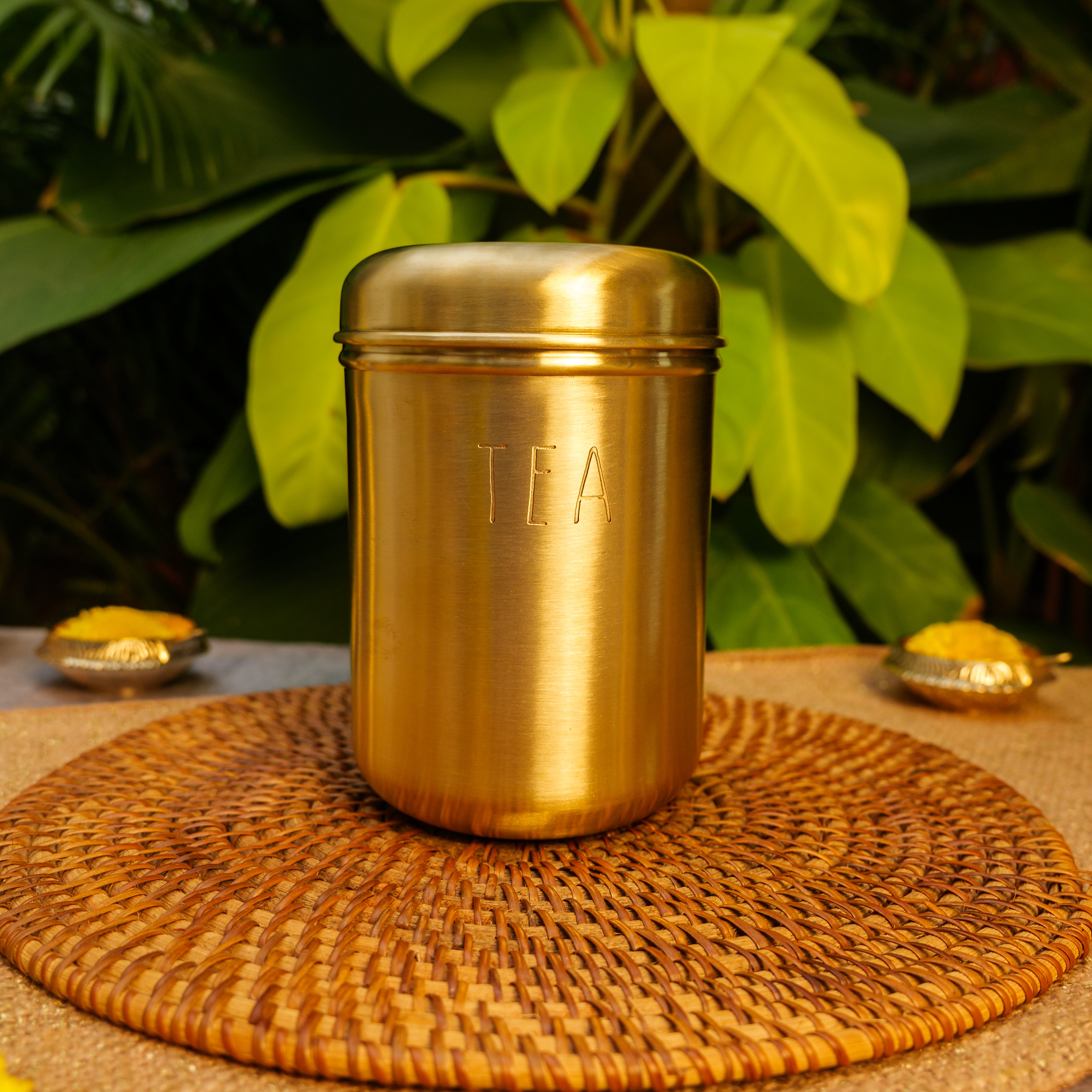 Pure Brass Tea Jar Storage Container - 1 L