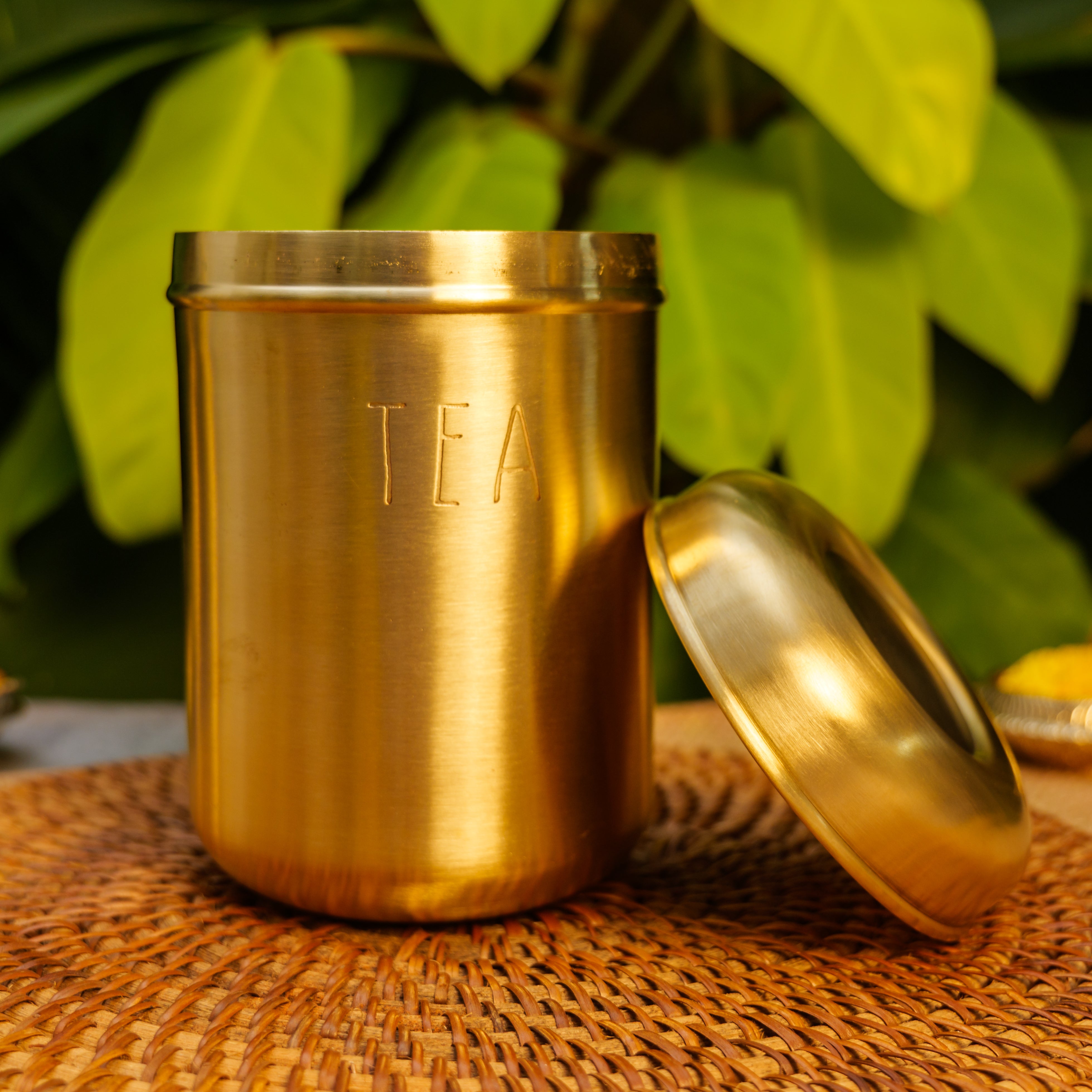 Pure Brass Tea Jar Storage Container - 1 L