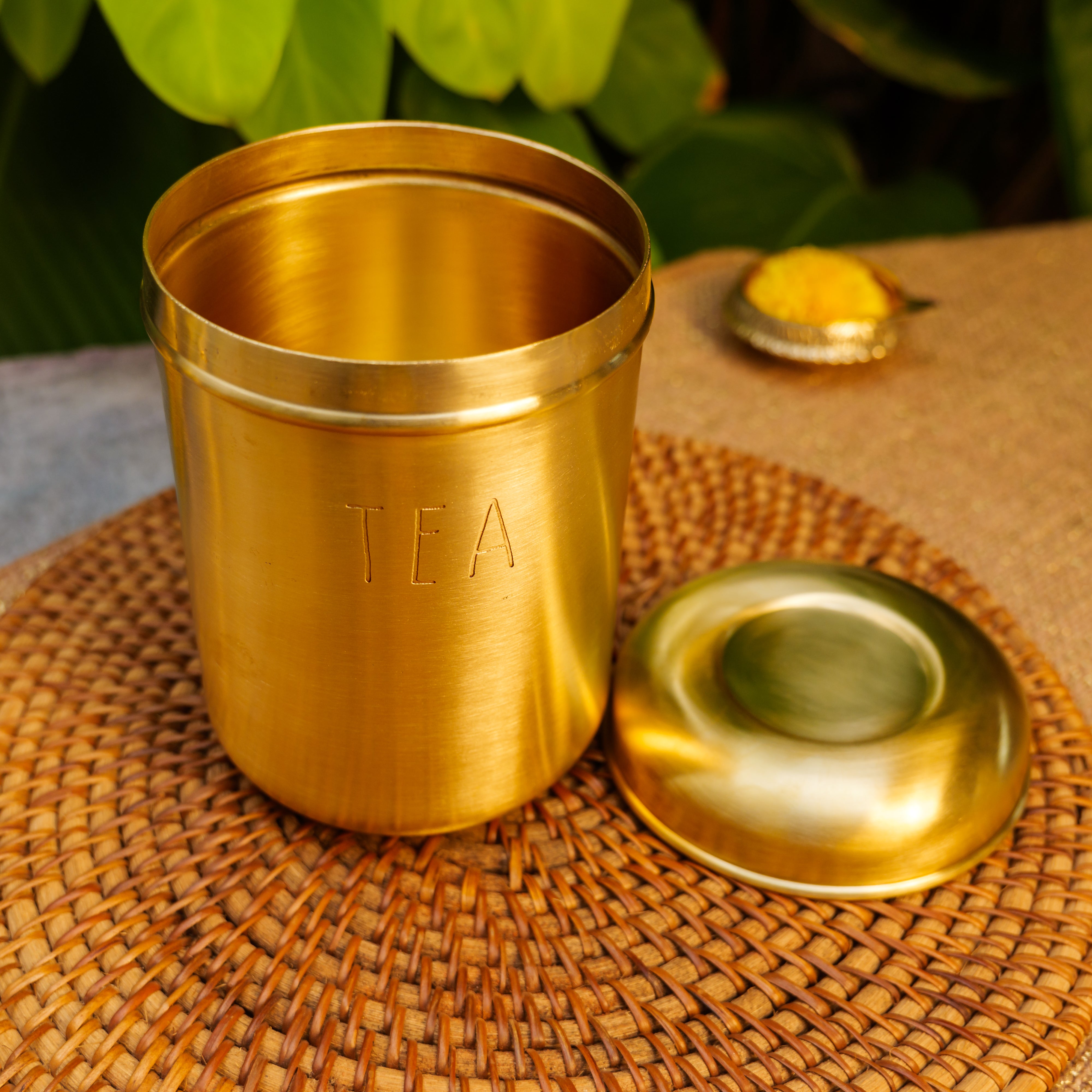 Pure Brass Tea Jar Storage Container - 1 L