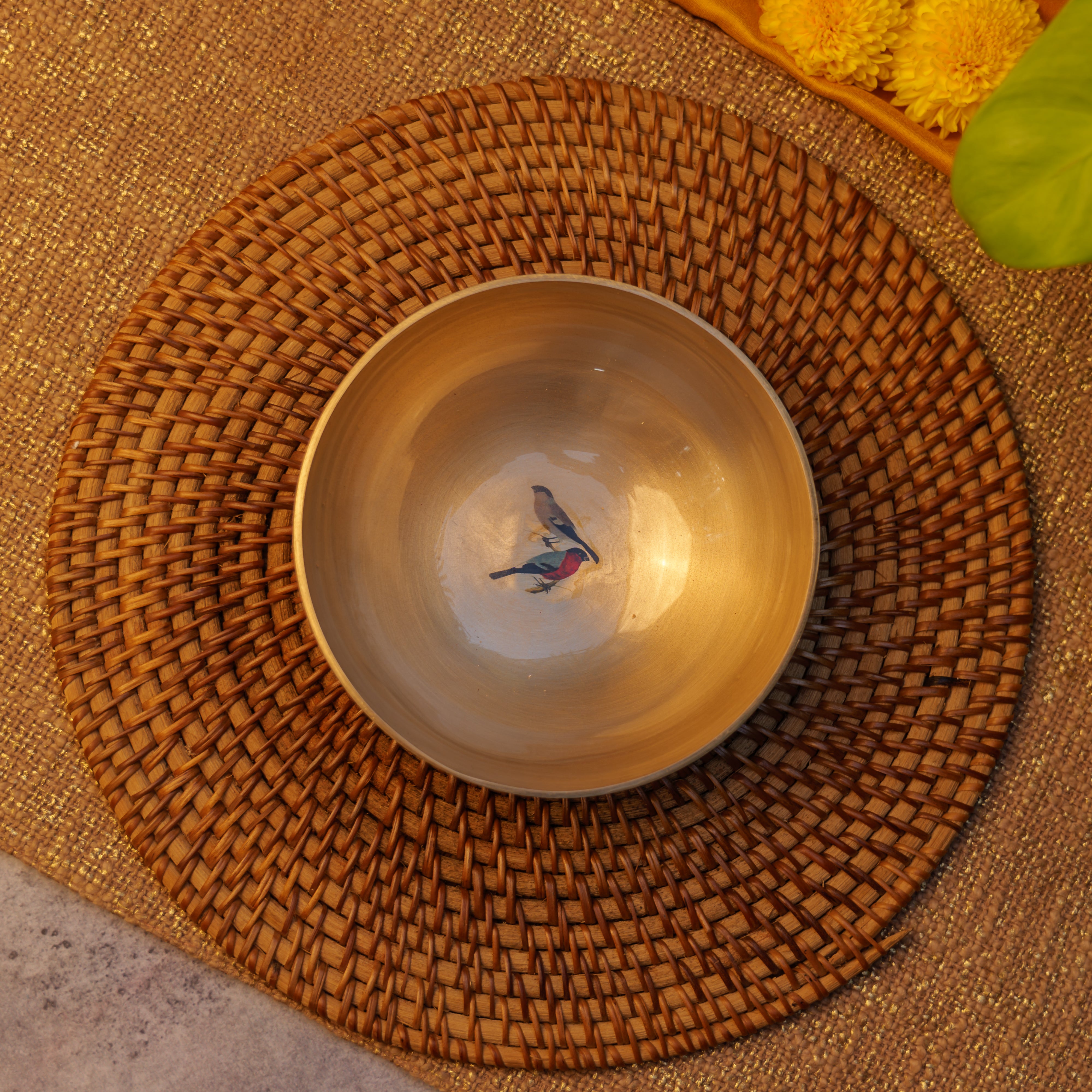 Pure Kansa Sparrow Hand Painted Serving Bowl 6 inch 450 ml