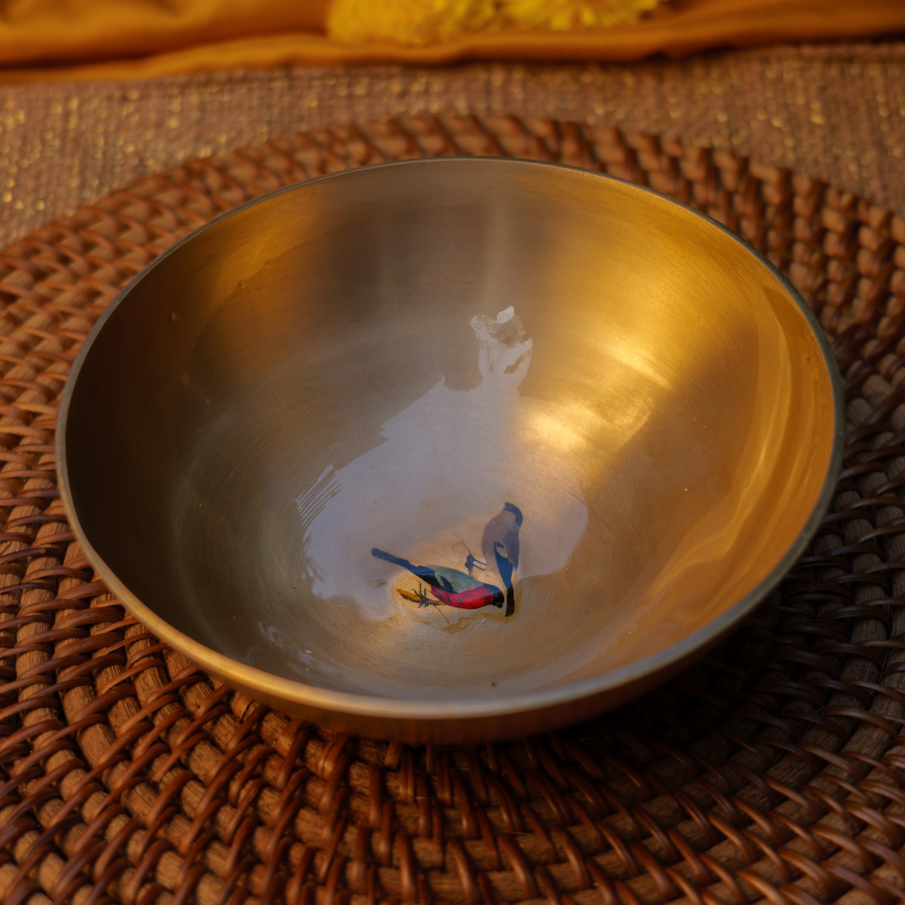 Pure Kansa Sparrow Hand Painted Serving Bowl 6 inch 450 ml