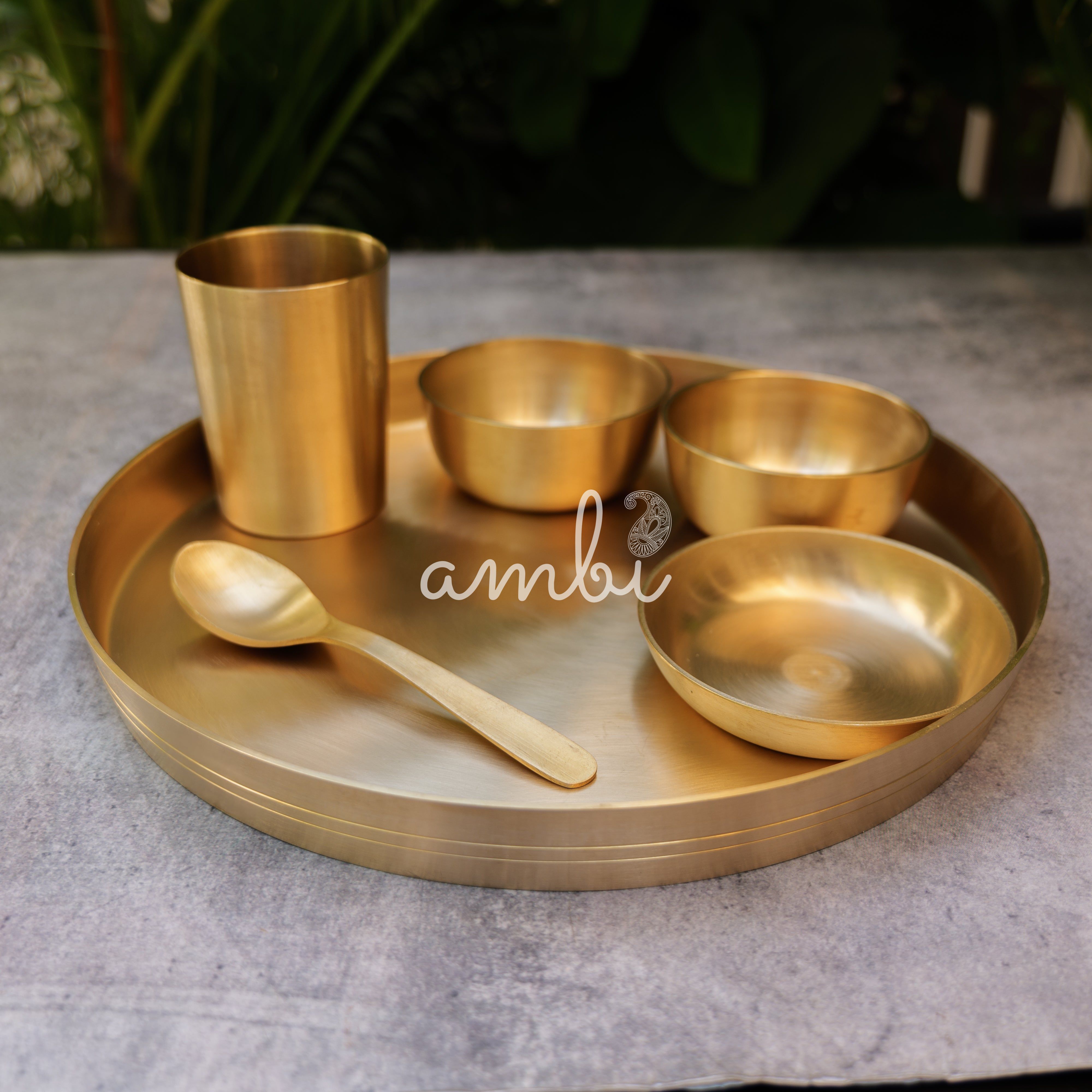 Ambi Pure Brass Thali Set of 6 Original Design -  1.7 kg