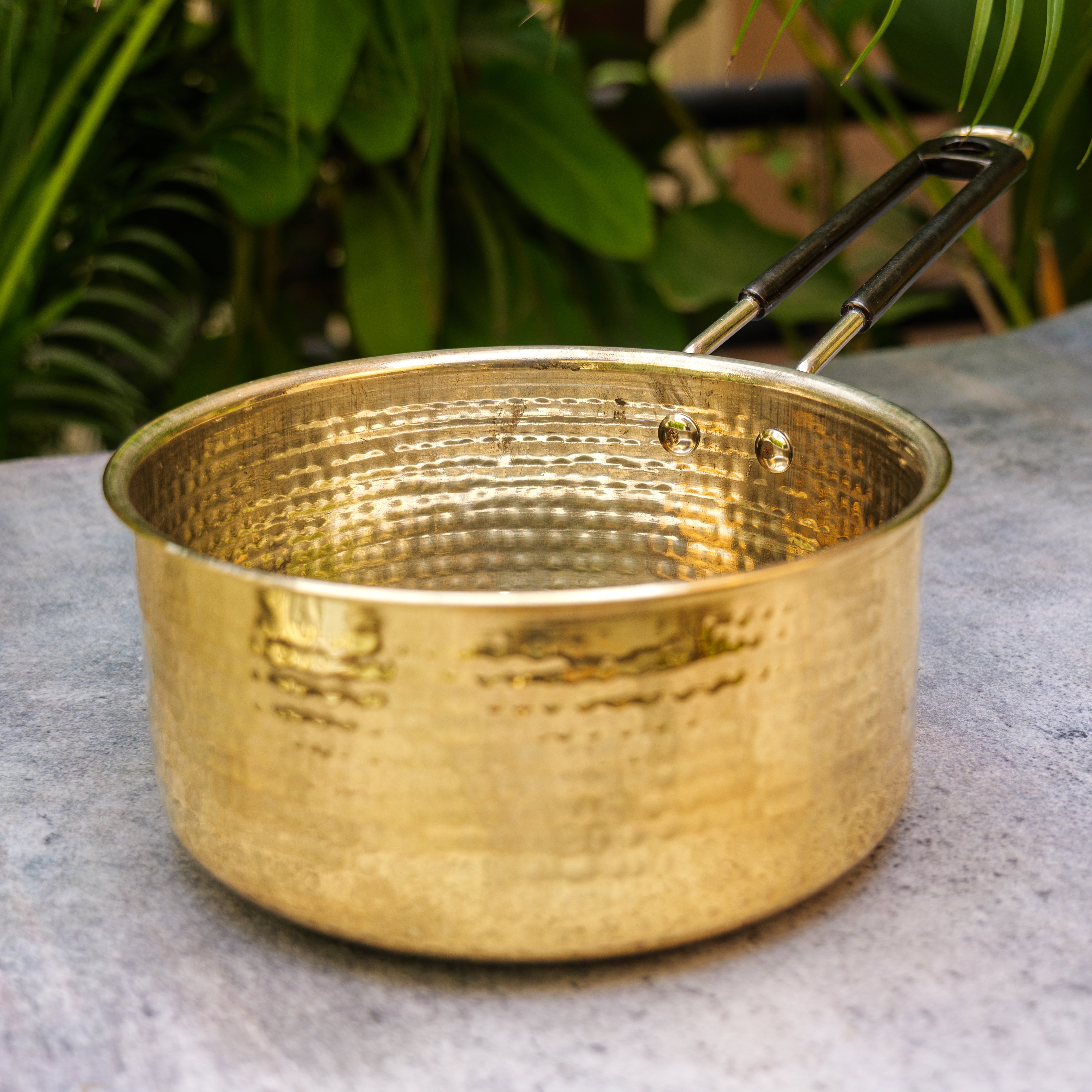 Elegant Pure Brass Hammered Sauce Pan / Tea Pan with 'Kalai' Tin Coating - 7.5 inches diameter