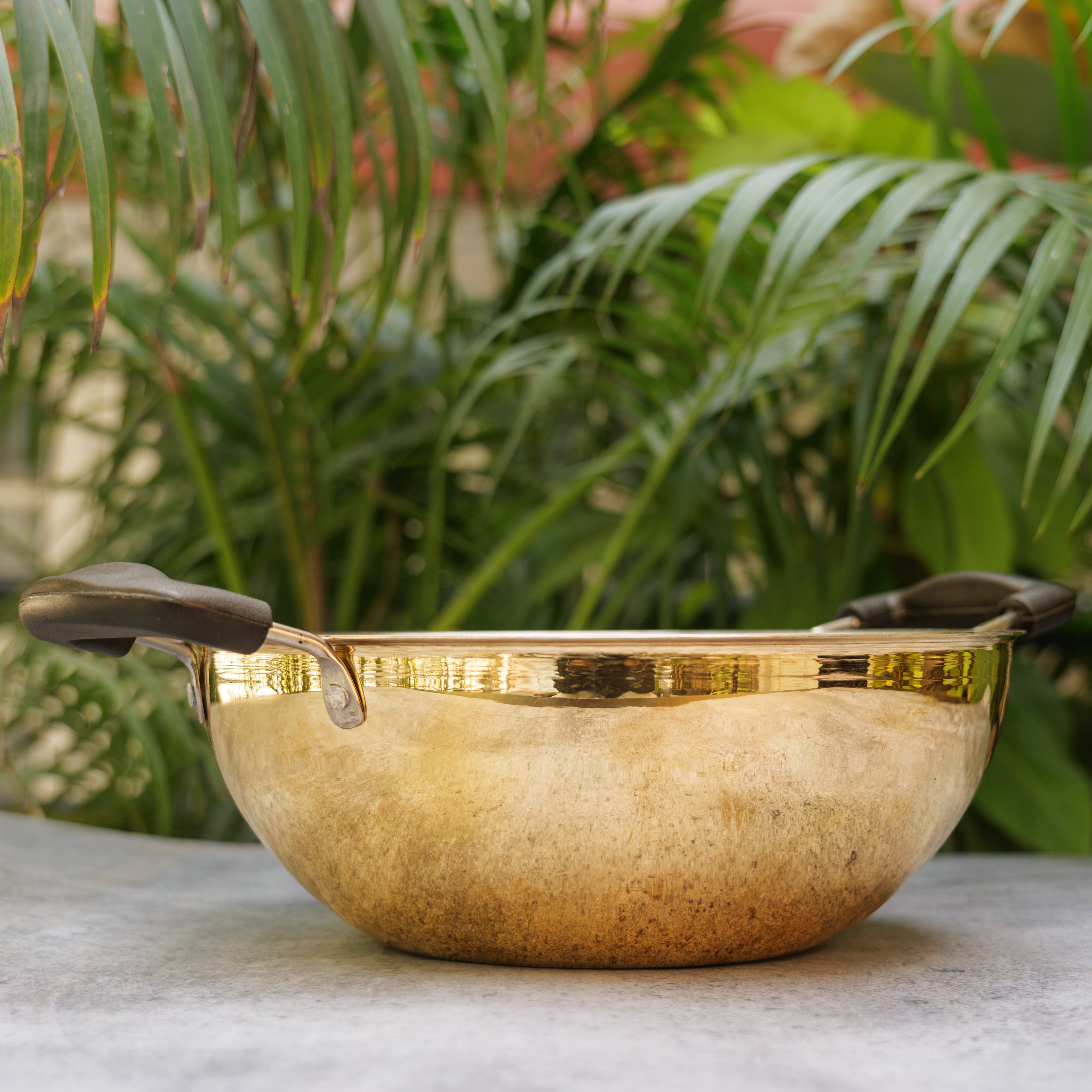 Brass Traditional Kadhai / Kadai with Glass Top - 10 inches Diameter